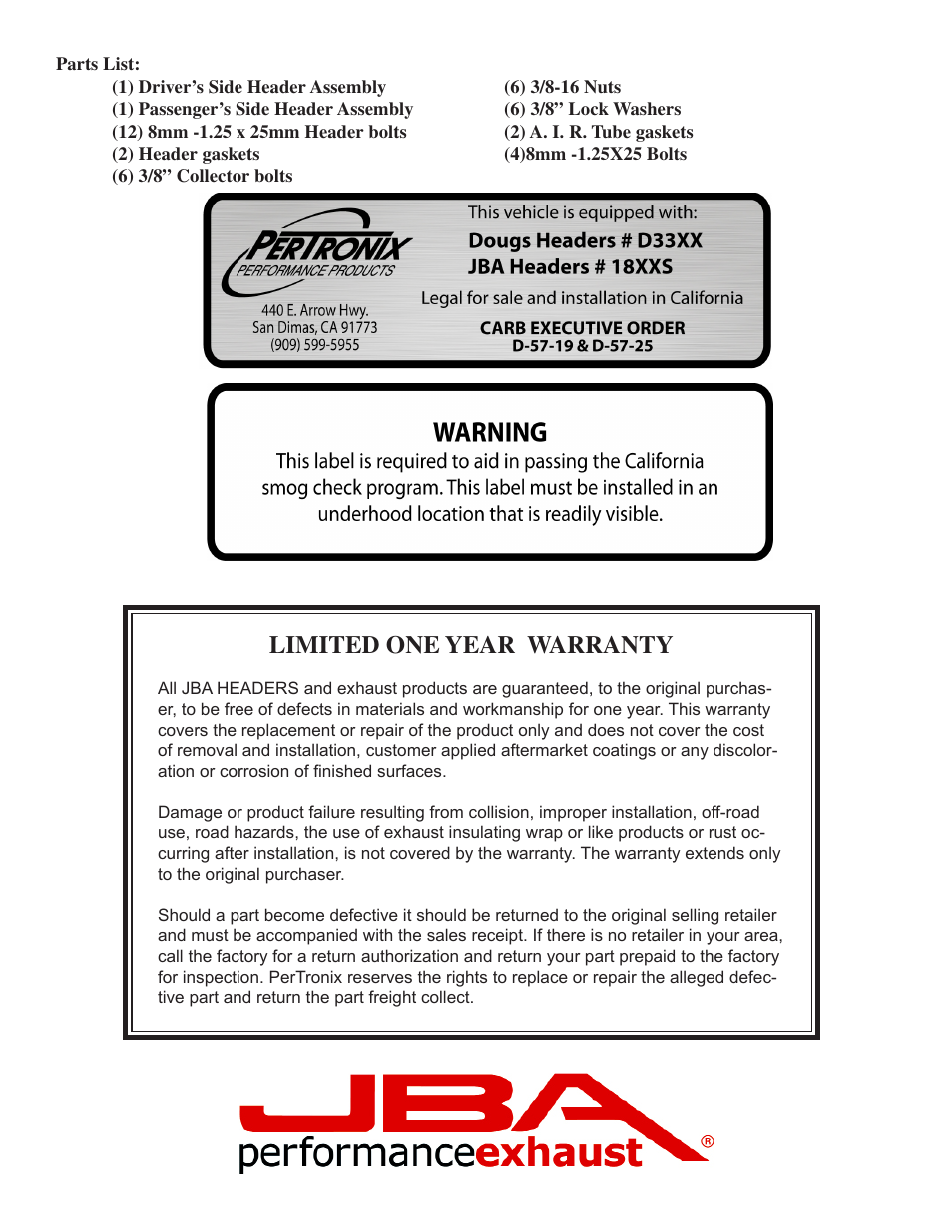Limited one year warranty | JBA 1817S-5JT User Manual | Page 4 / 5