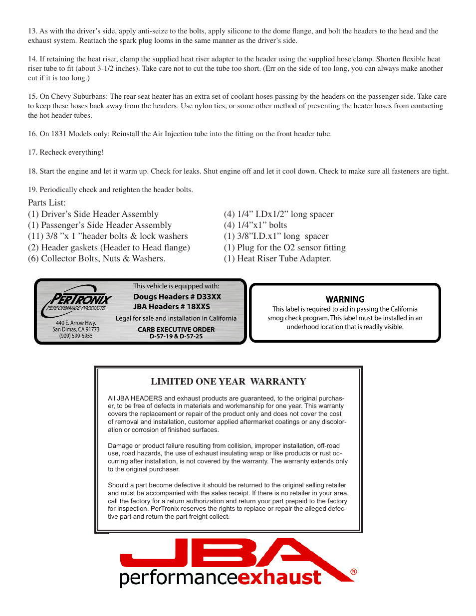 Limited one year warranty | JBA 1830SJT User Manual | Page 4 / 5