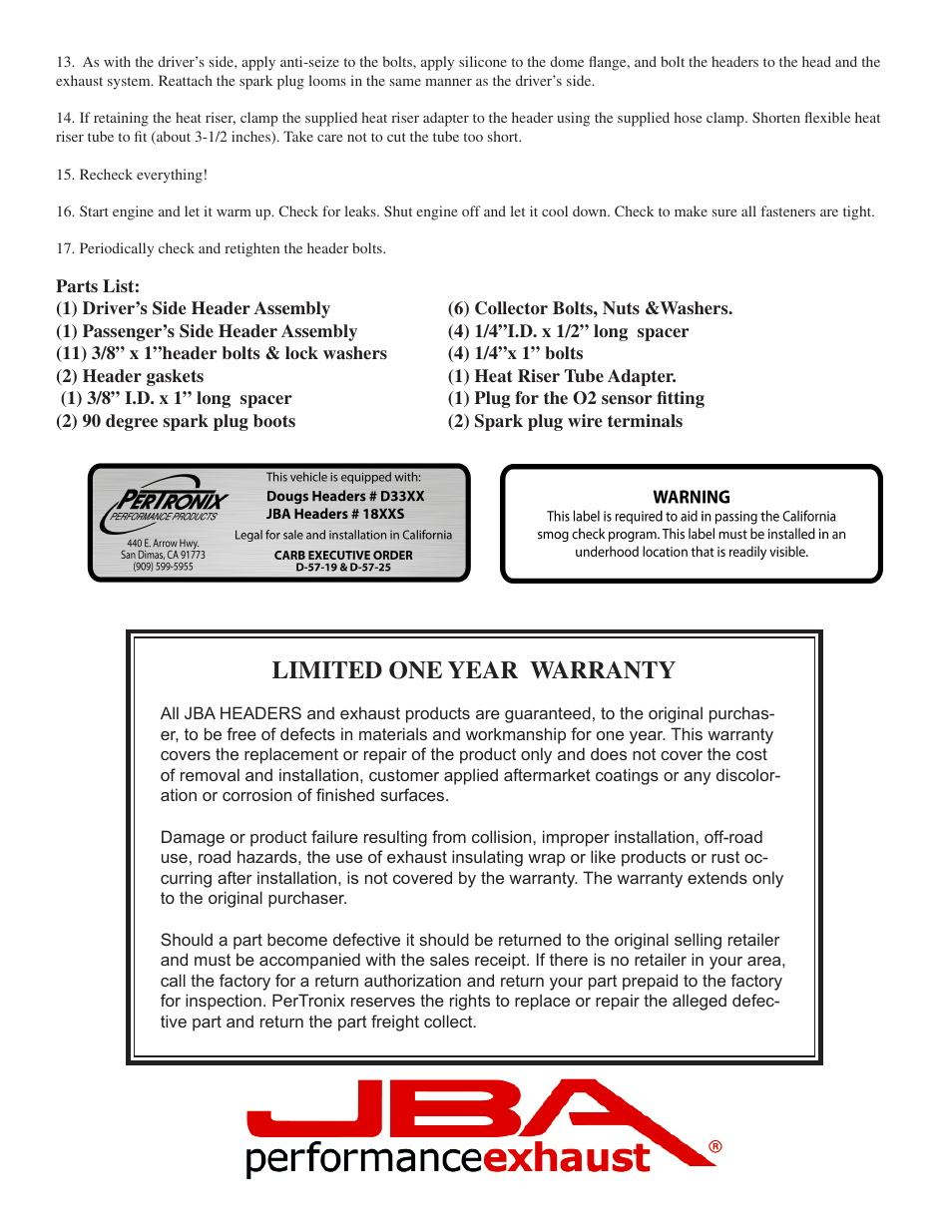 Limited one year warranty | JBA 1841SJT User Manual | Page 4 / 5