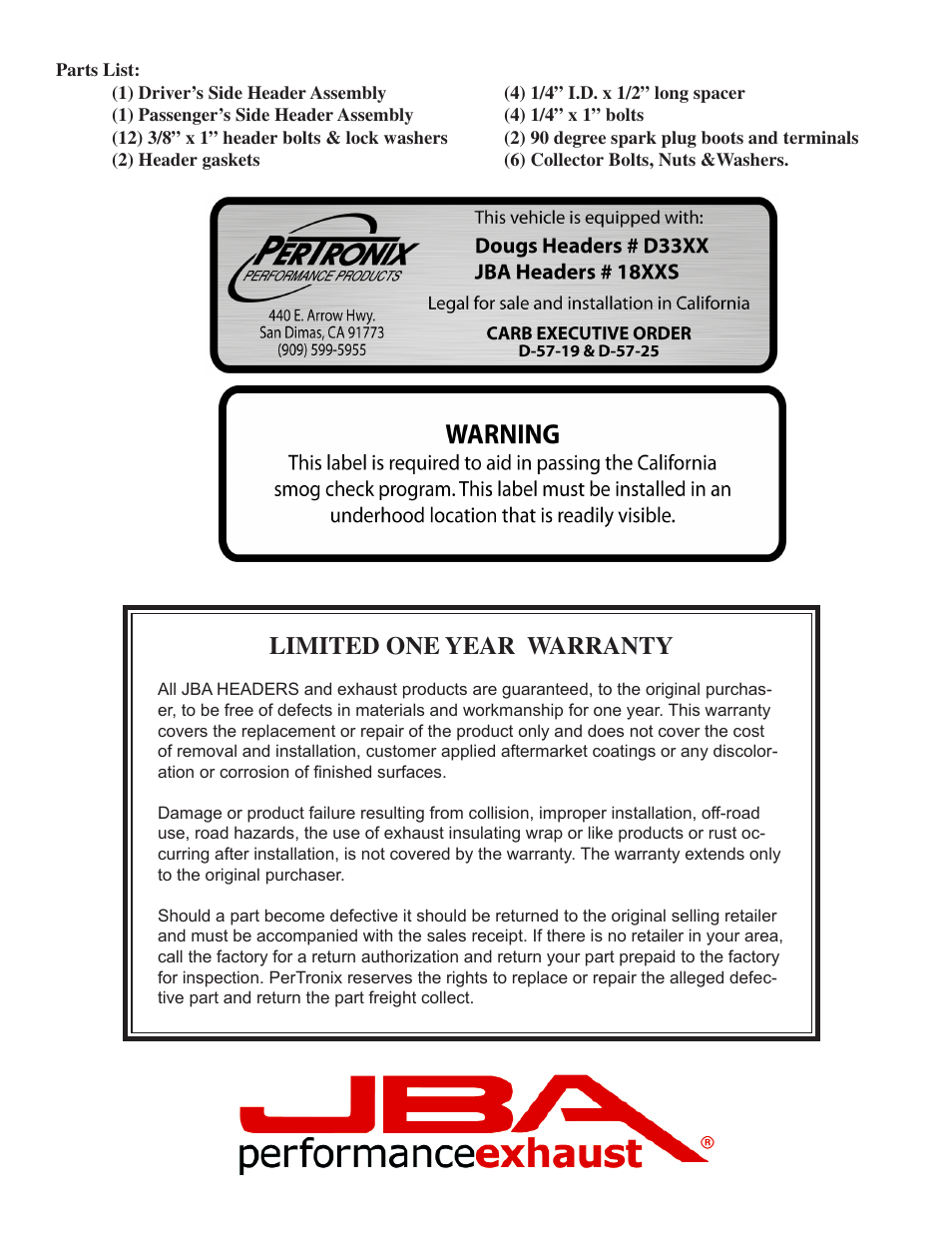 Limited one year warranty | JBA 1842SJT User Manual | Page 4 / 5