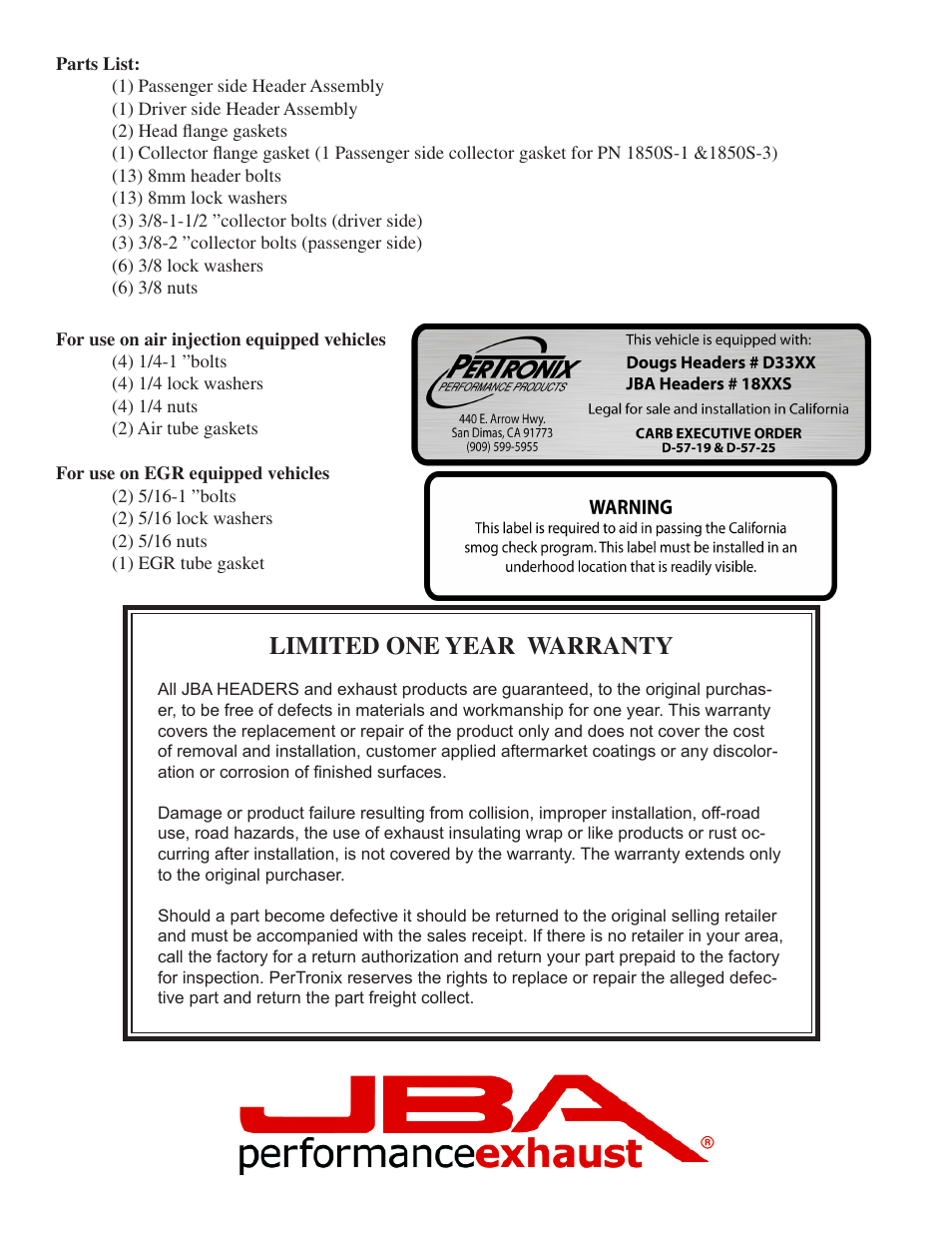 Limited one year warranty | JBA 1851SJT User Manual | Page 4 / 5