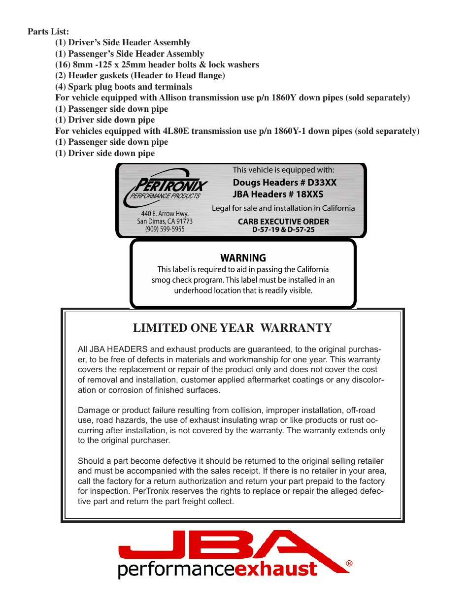 Limited one year warranty | JBA 1861SJT User Manual | Page 4 / 5