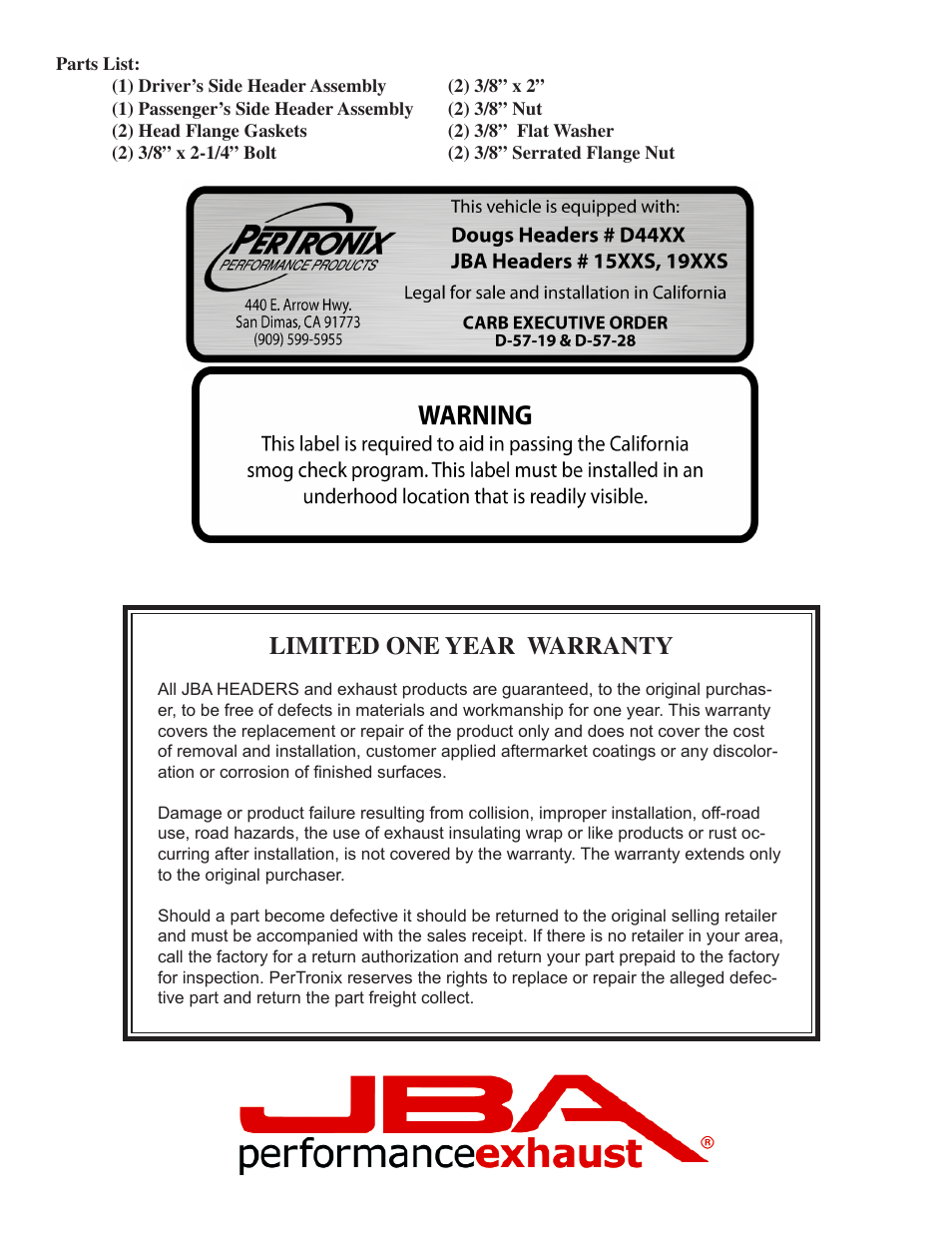 Limited one year warranty | JBA 1930S User Manual | Page 4 / 5