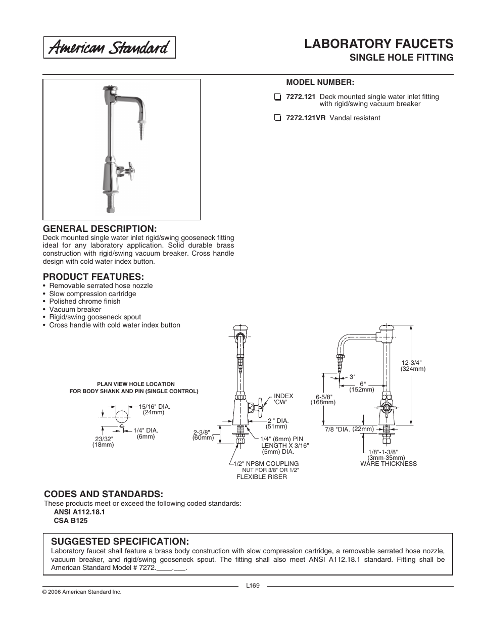 American Standard 7272.121 User Manual | 1 page