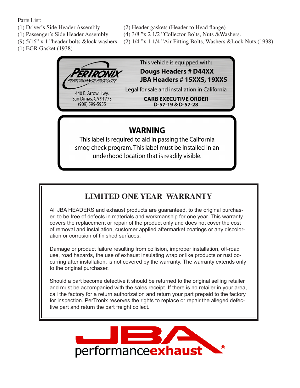 Limited one year warranty | JBA 1939SJT User Manual | Page 4 / 5