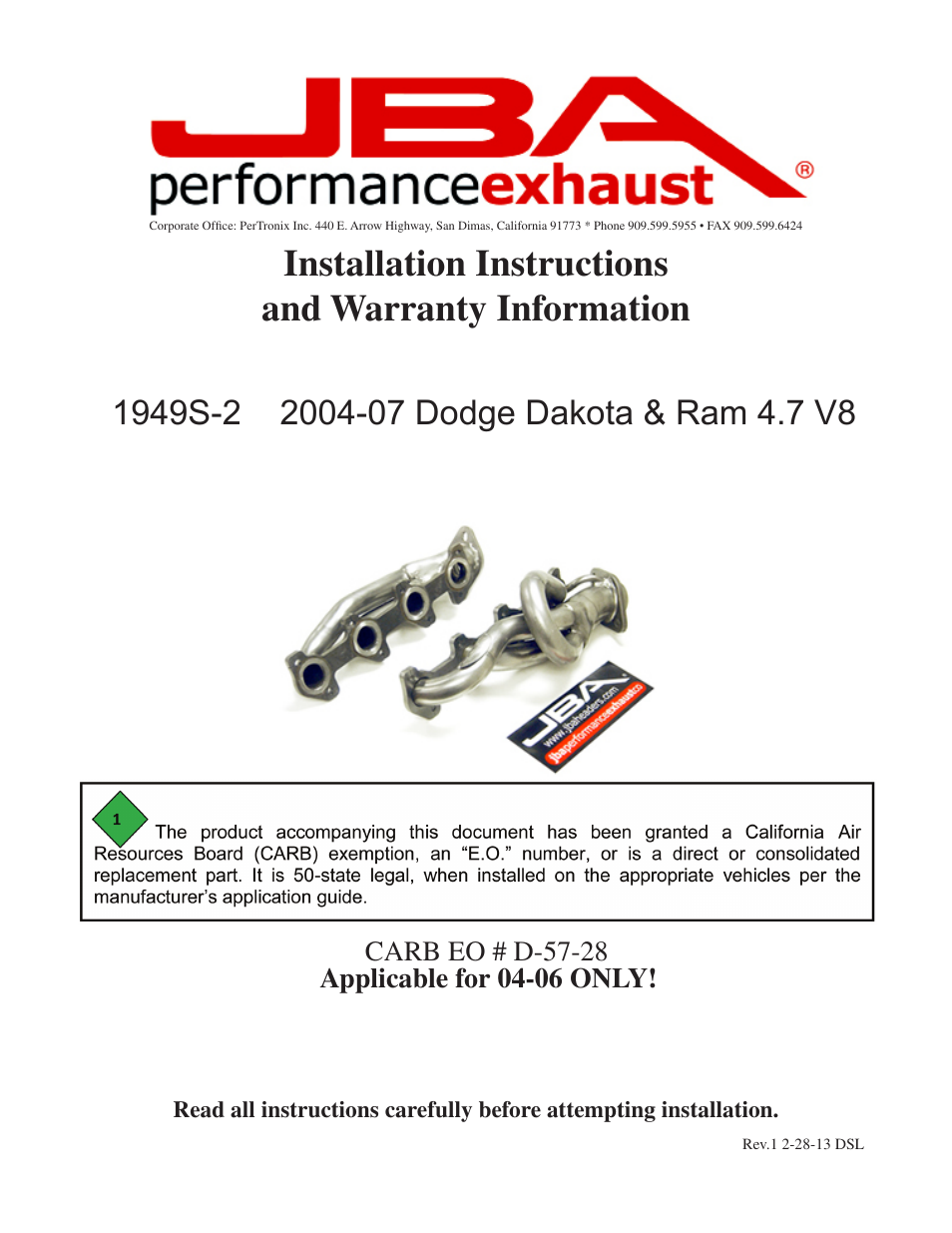 JBA 1949S-2JT User Manual | 5 pages