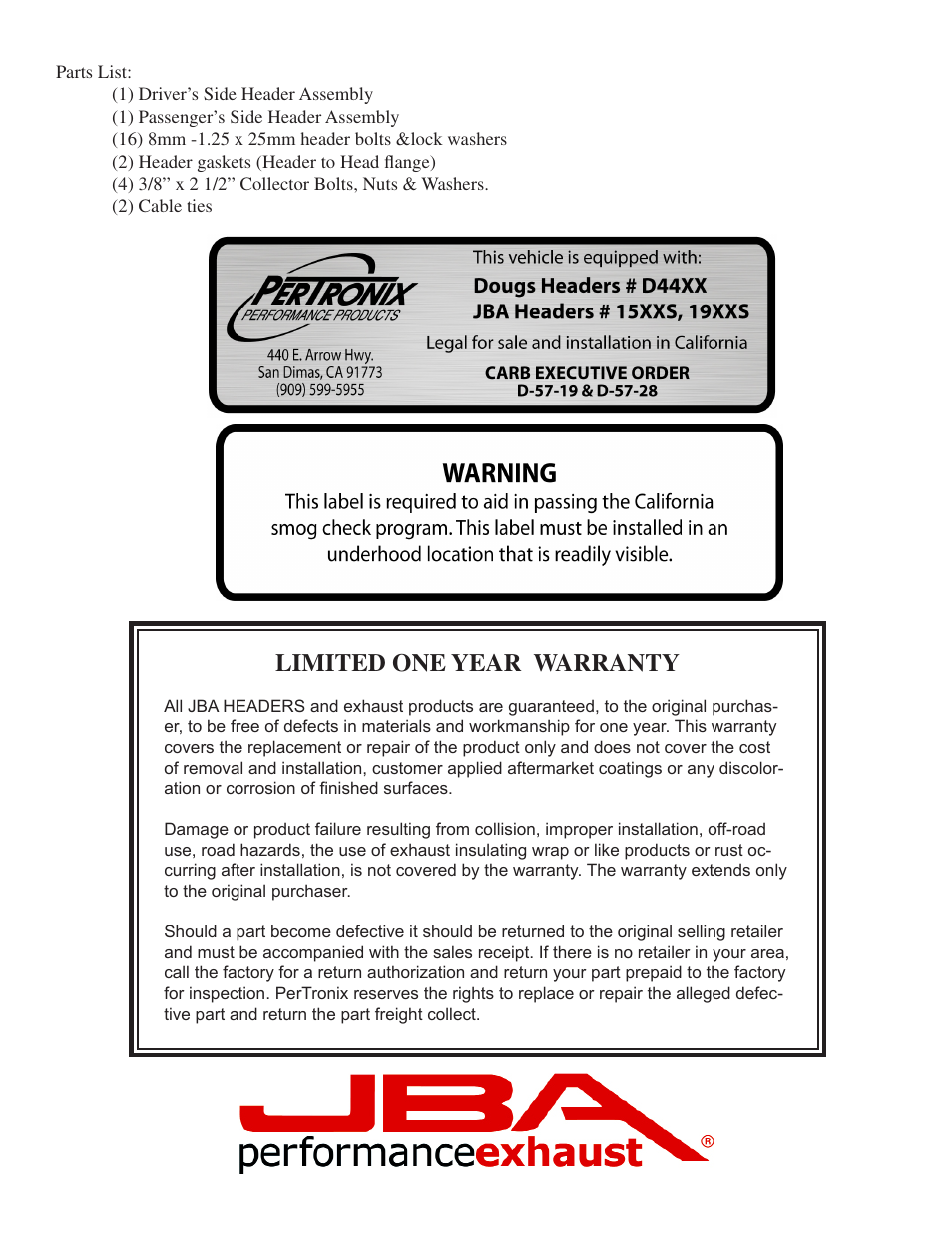 Limited one year warranty | JBA 1950SJT User Manual | Page 4 / 5
