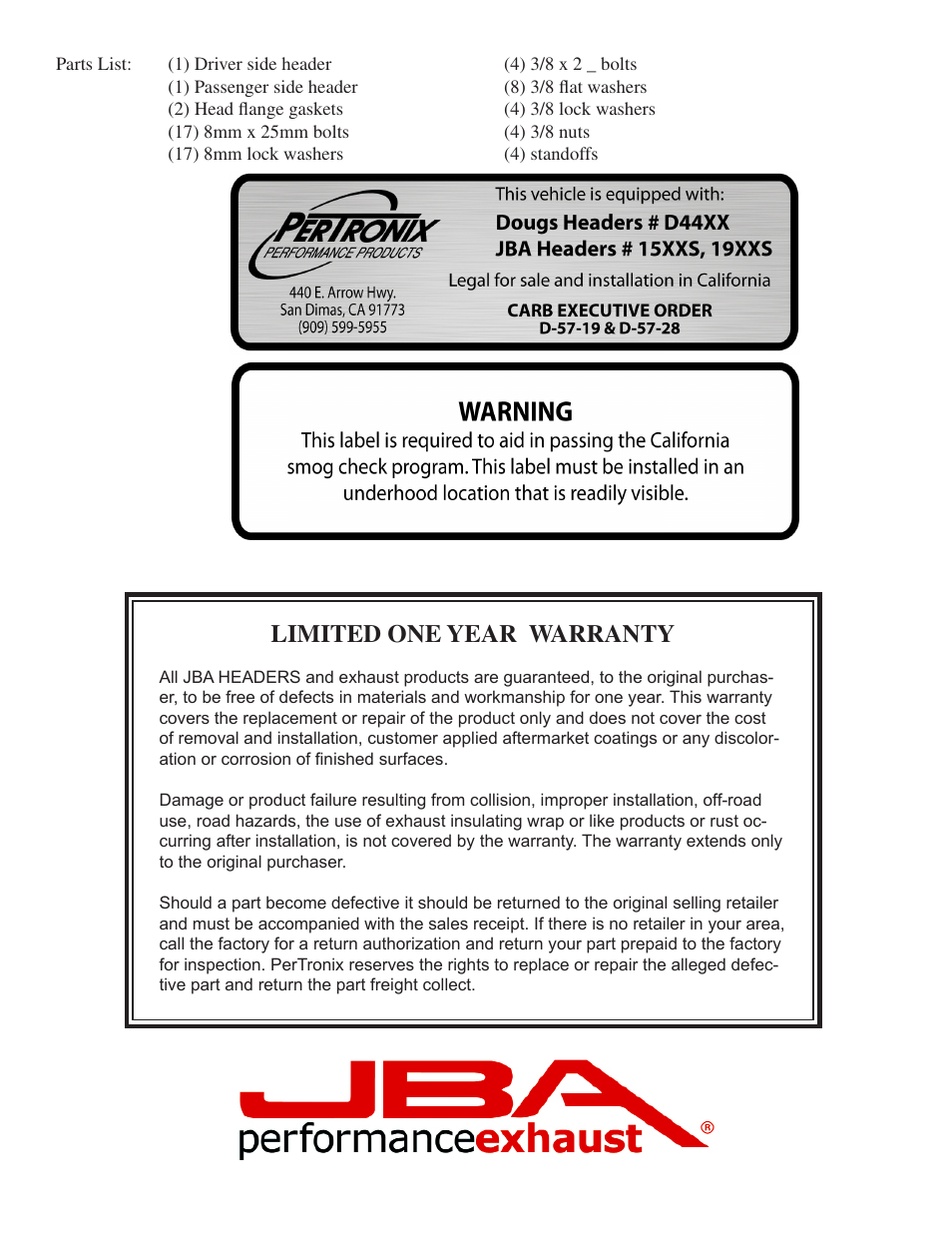 Limited one year warranty | JBA 1961S-2JT User Manual | Page 4 / 5