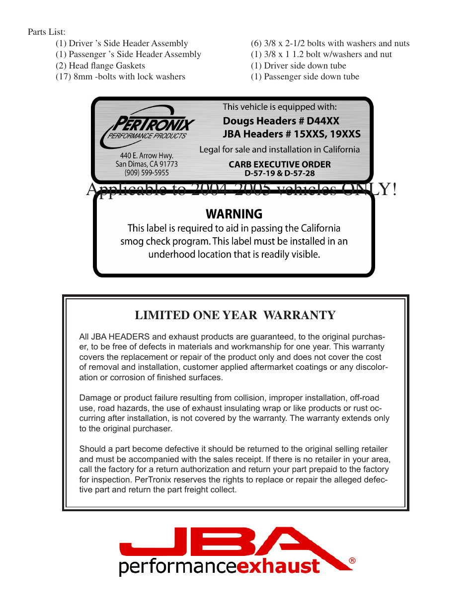 Limited one year warranty | JBA 1962SJT User Manual | Page 4 / 5