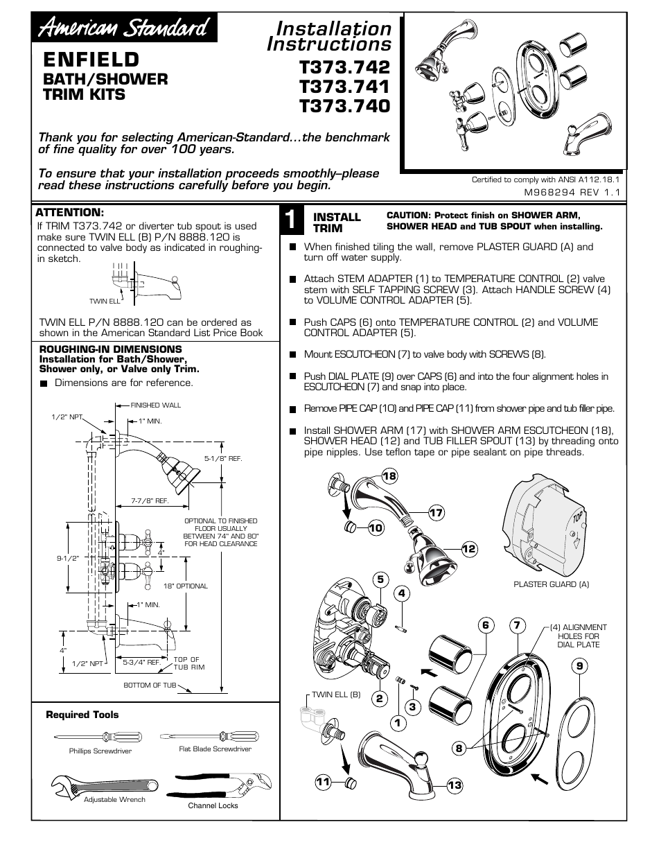 American Standard Enfield T373.741 User Manual | 3 pages