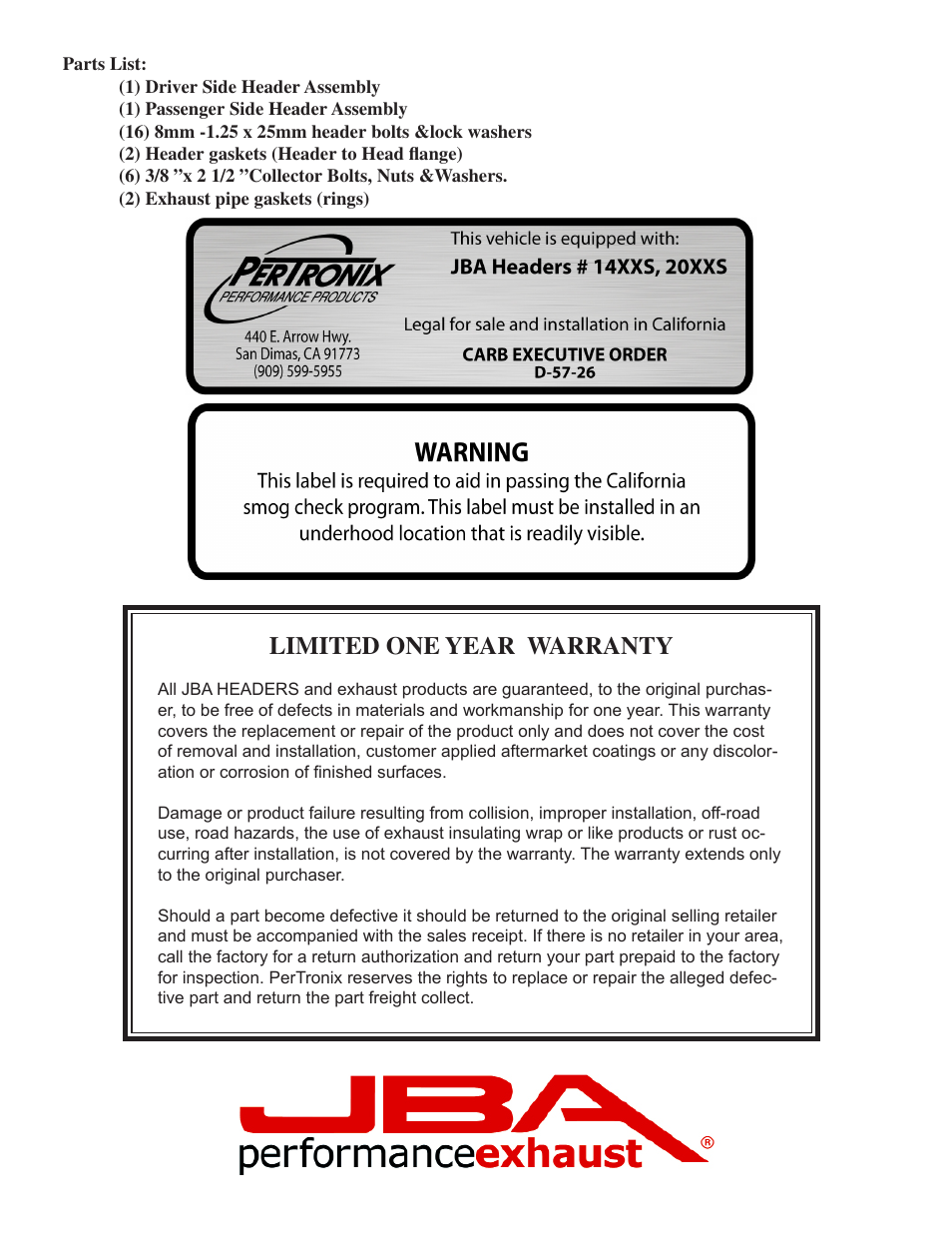 Limited one year warranty | JBA 2010SJT User Manual | Page 4 / 5