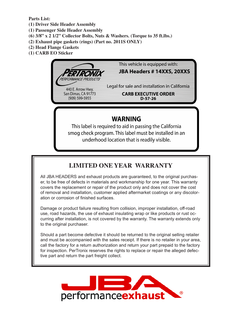 Limited one year warranty | JBA 2014SJT User Manual | Page 4 / 5