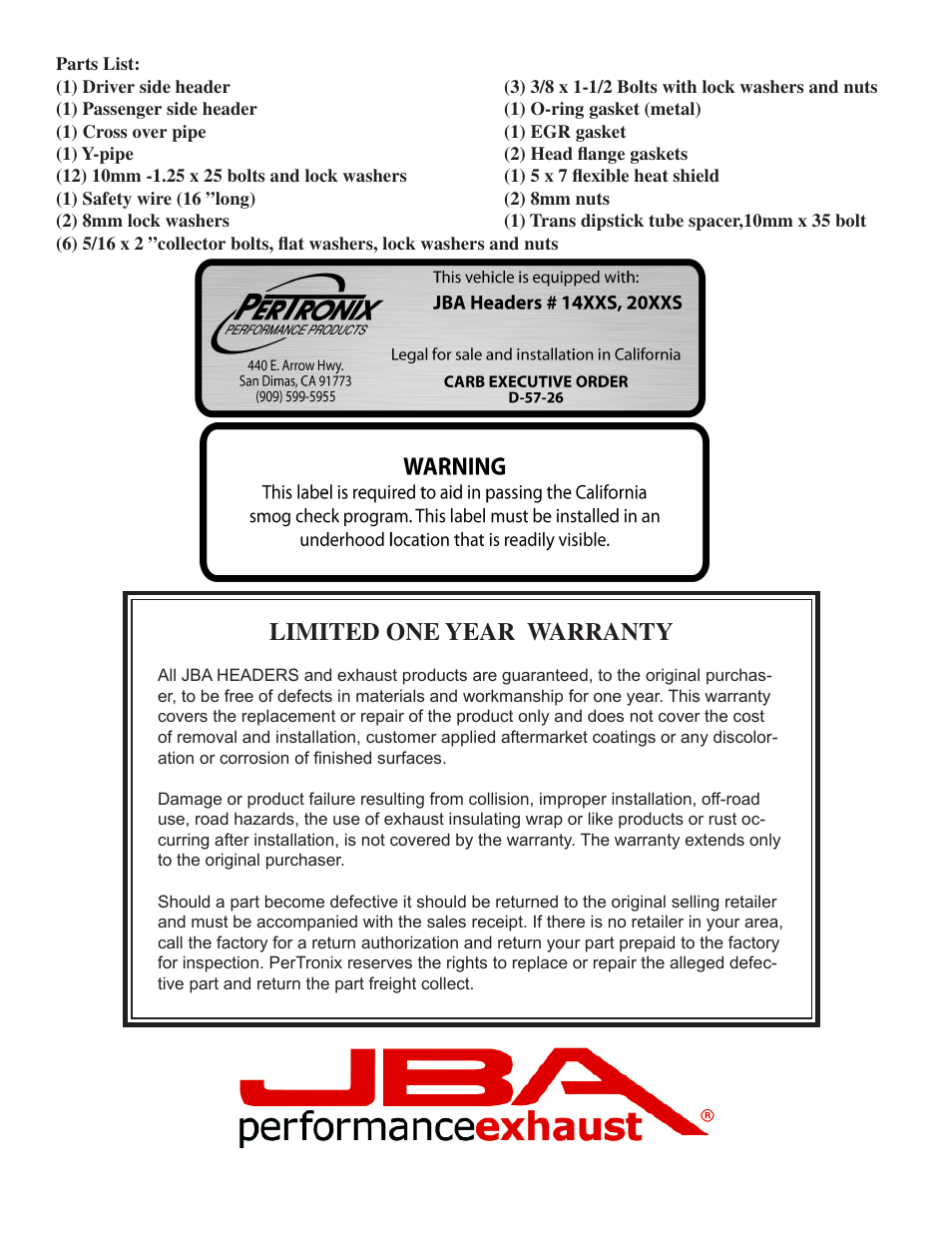 Limited one year warranty | JBA 2032SJT User Manual | Page 4 / 5