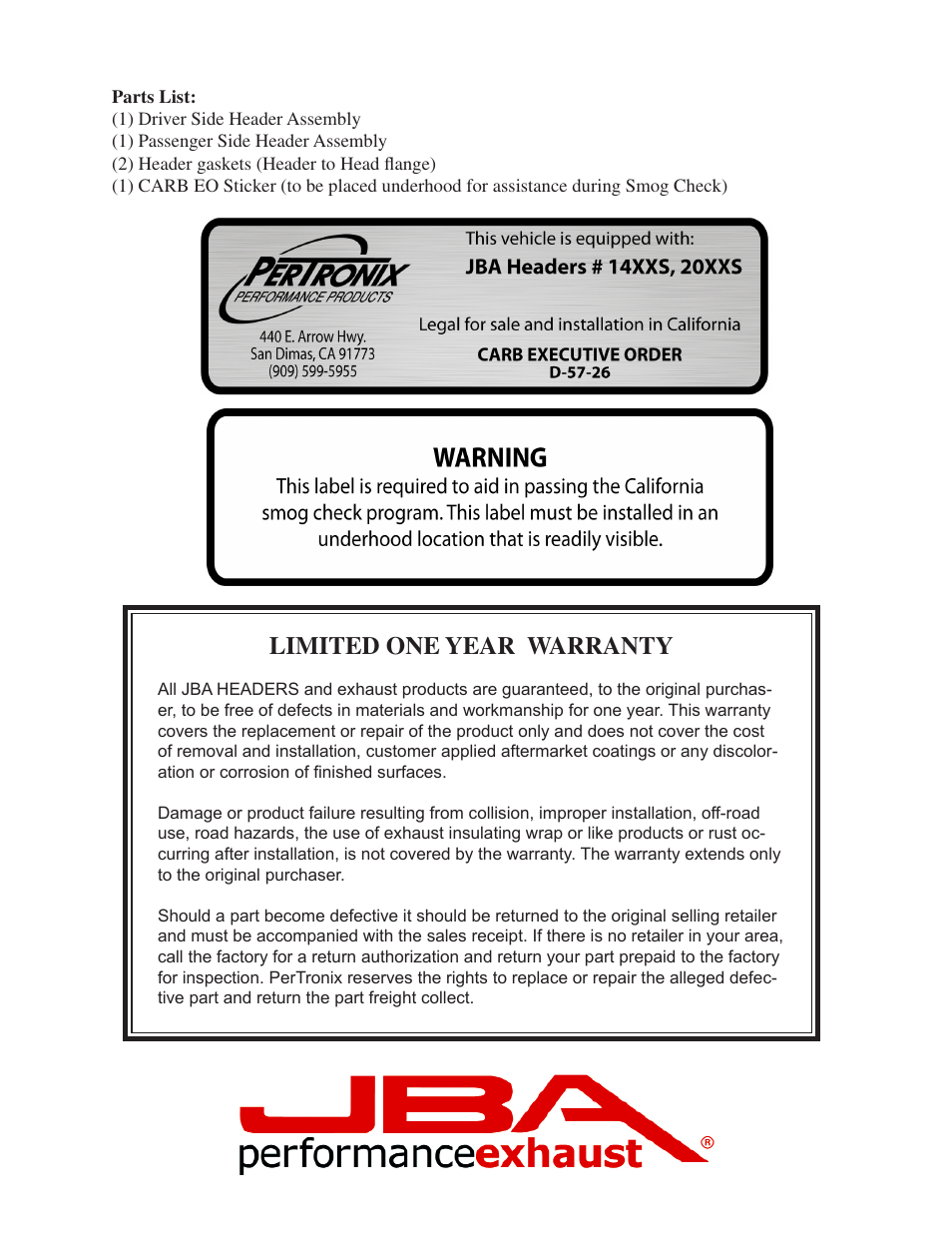 Limited one year warranty | JBA 2035SJT User Manual | Page 4 / 5
