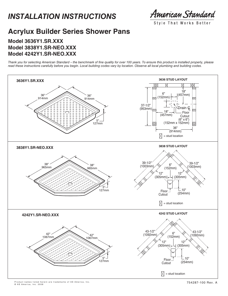 American Standard 3838Y1.SR-NEO.XXX User Manual | 3 pages