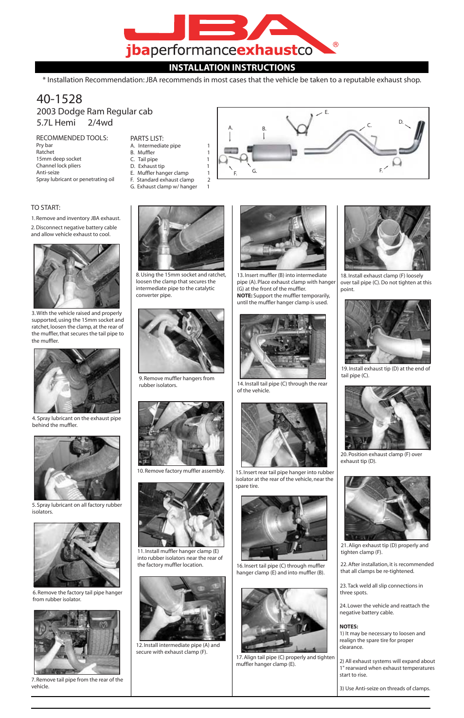 JBA 40-1528 User Manual | 1 page
