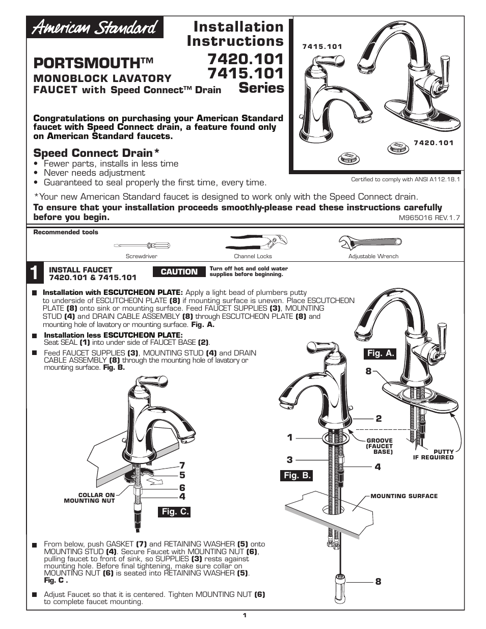 American Standard PORTSMOUTH 7420.101 User Manual | 6 pages