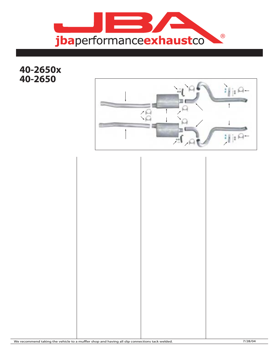 JBA 40-2650 User Manual | 1 page