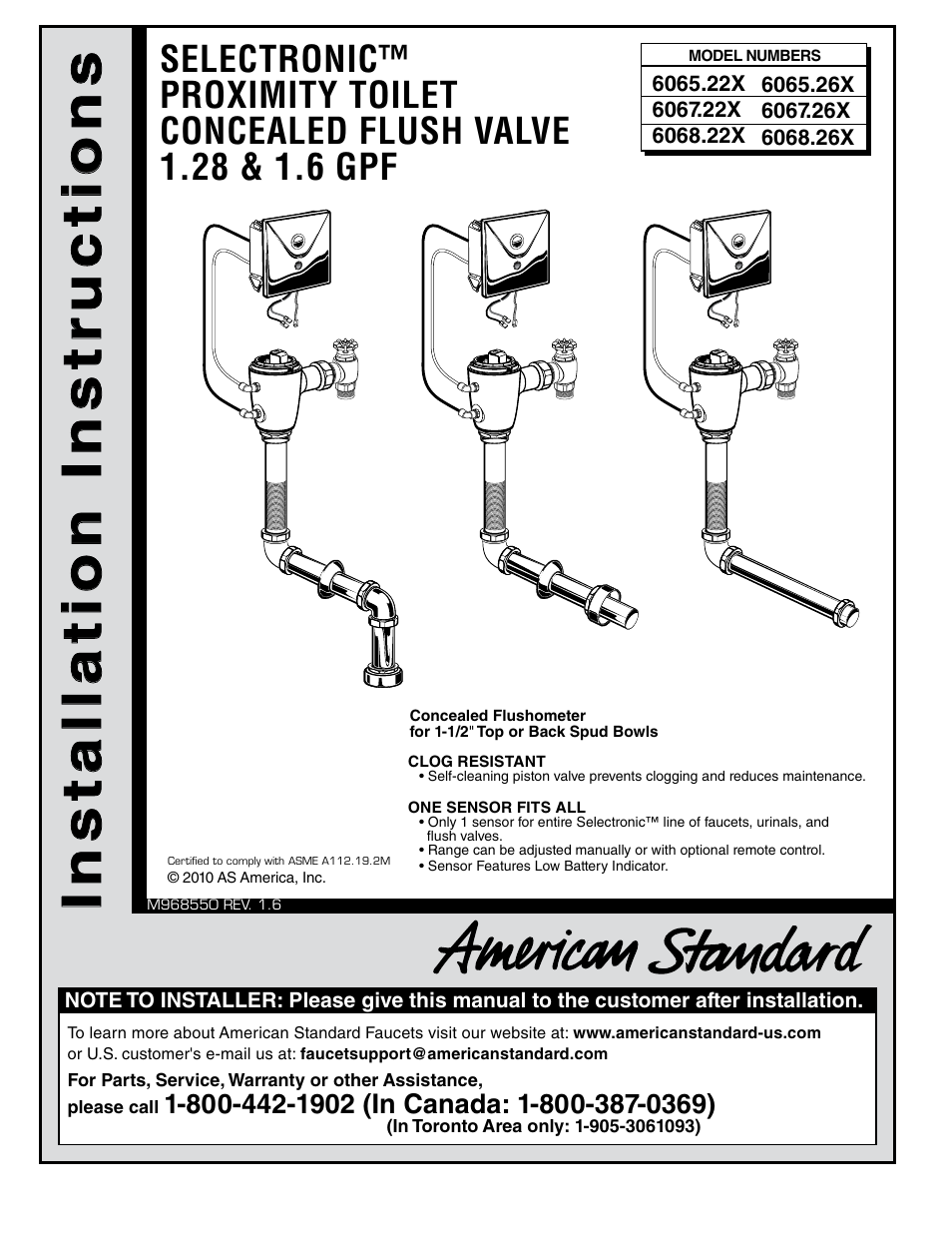 American Standard SELECTRONIC 6068.26X User Manual | 13 pages