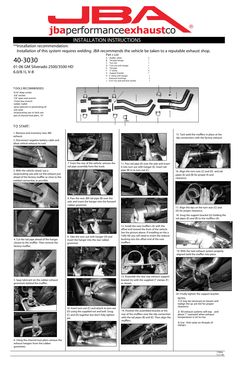 JBA 40-3030 User Manual | 1 page