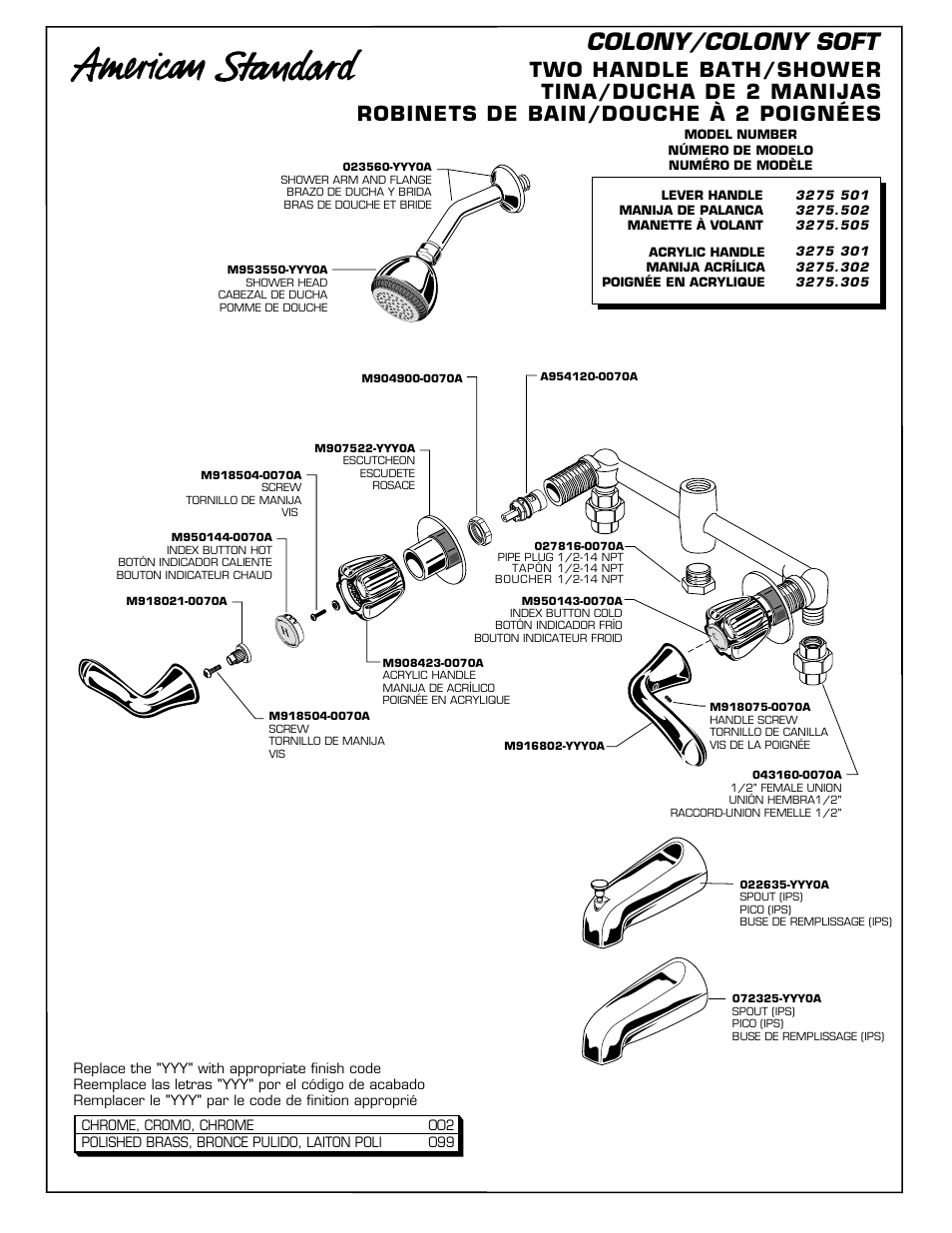 American Standard 3275.505 User Manual | 1 page