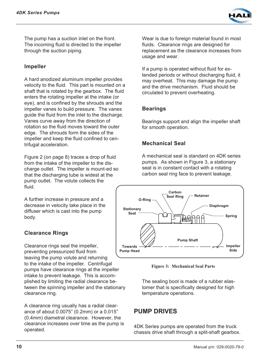 Impeller, Clearance rings, Bearings | Mechanical seal, Figure 3: mechanical seal parts, Pump drives, Impeller clearance rings, Bearings mechanical seal | Hale 4DK Series User Manual | Page 10 / 52