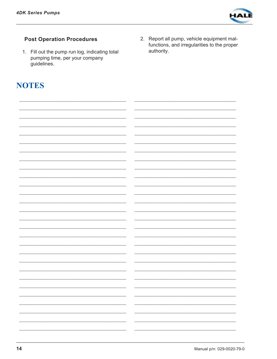 Post operation procedures | Hale 4DK Series User Manual | Page 14 / 52