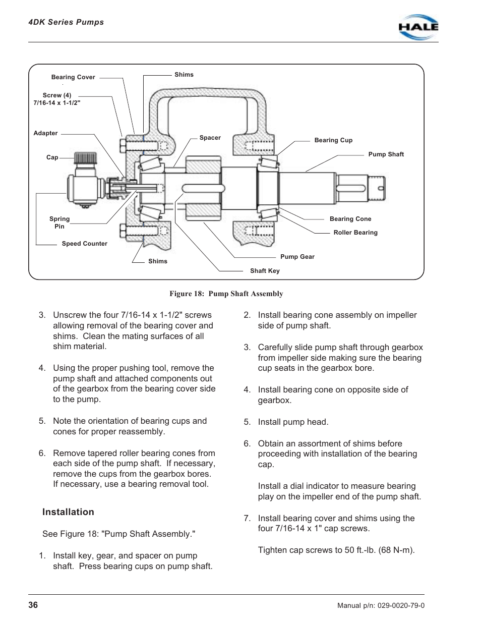 Figure 18: pump shaft assembly, Installation | Hale 4DK Series User Manual | Page 36 / 52