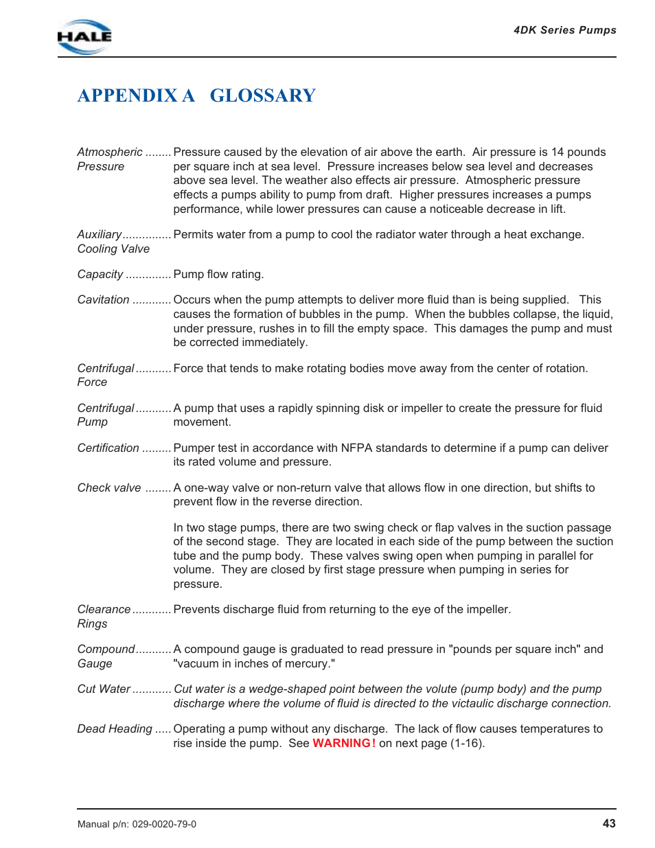 Appendix a glossary | Hale 4DK Series User Manual | Page 43 / 52