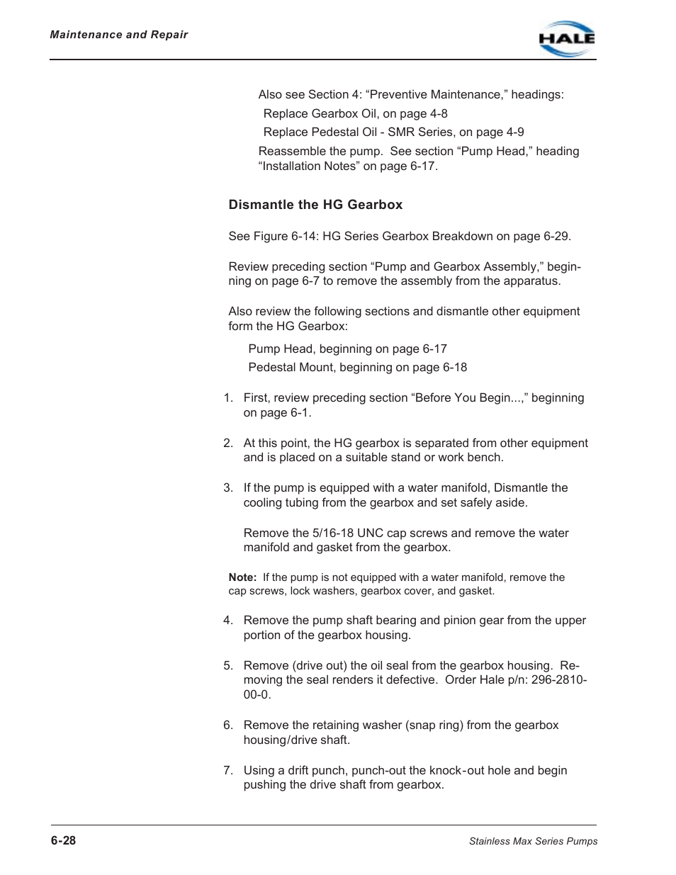 Dismantle the hg gearbox | Hale SMR User Manual | Page 106 / 136