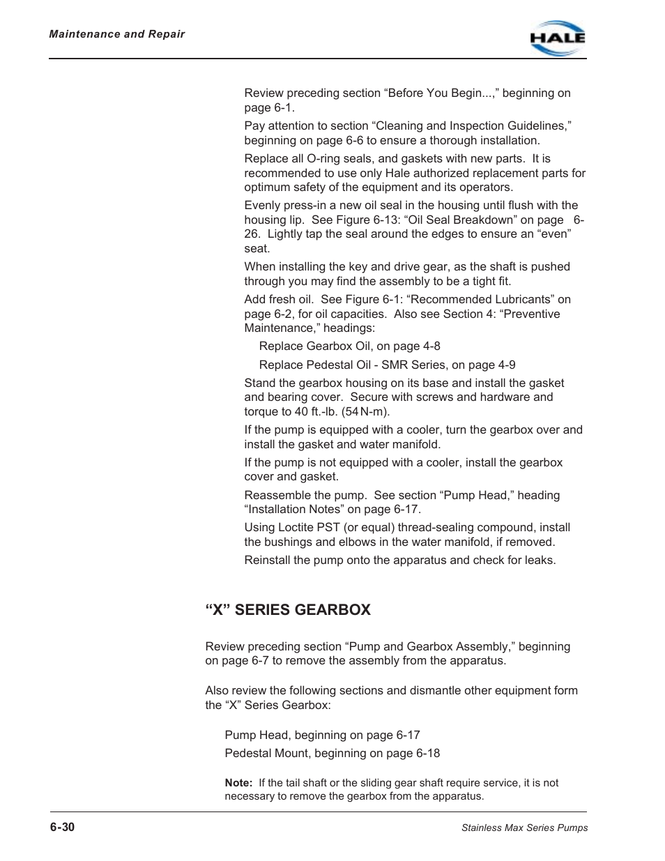 X" series gearbox, X” series gearbox | Hale SMR User Manual | Page 108 / 136