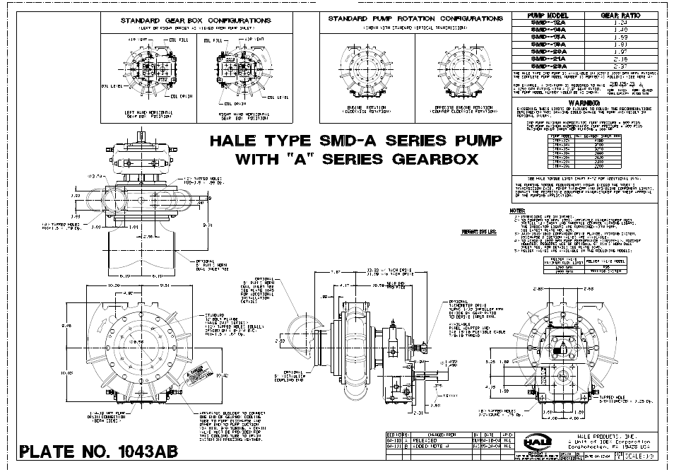 Plate #: 1043a smd-a pump/hg gearbox | Hale SMR User Manual | Page 133 / 136