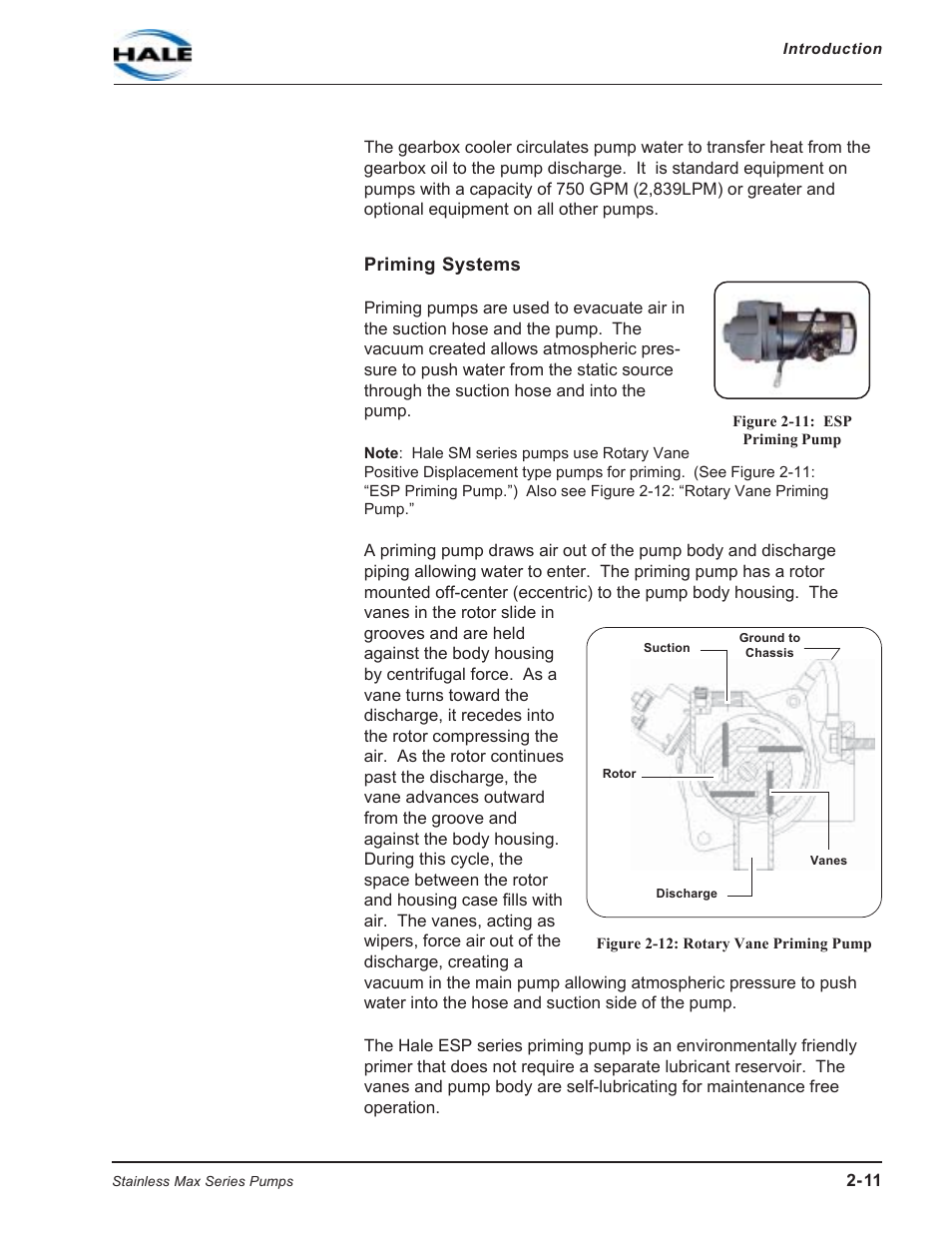 Priming systems, Figure 2-11: esp priming pump, Figure 2-12: rotary vane priming pump | Hale SMR User Manual | Page 25 / 136