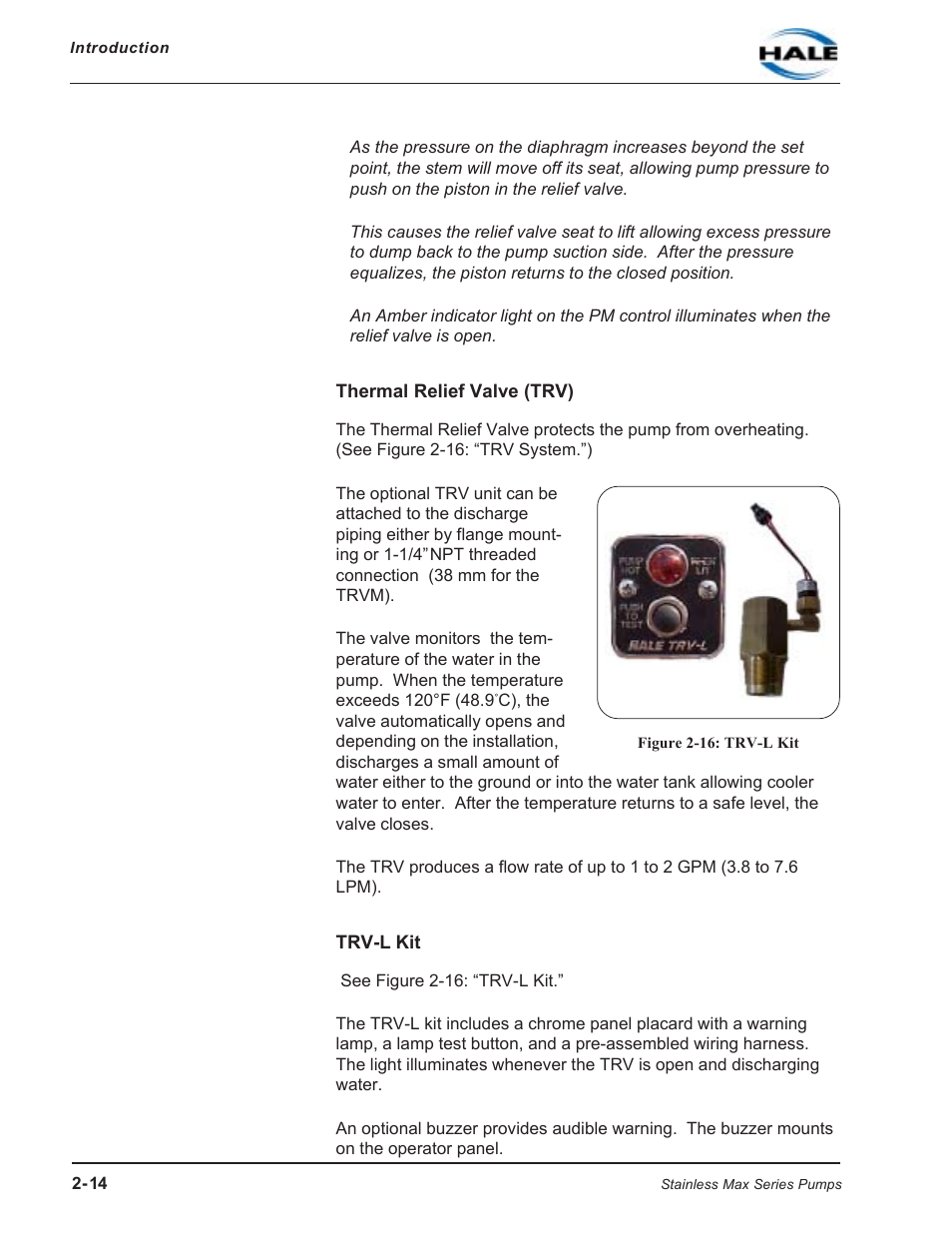 Thermal relief valve (trv), Figure 2-16: trv-l kit, Trv-l kit | Thermal relief valve (trv) trv-l kit | Hale SMR User Manual | Page 28 / 136