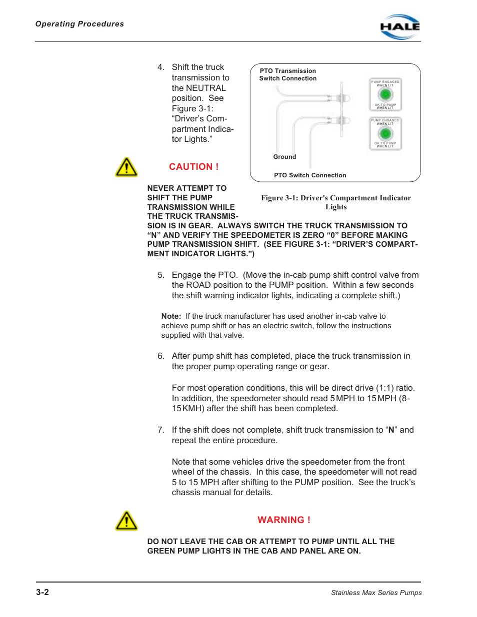 Figure 3-1: driver's compartment indicator lights, Caution, Warning | Hale SMR User Manual | Page 36 / 136