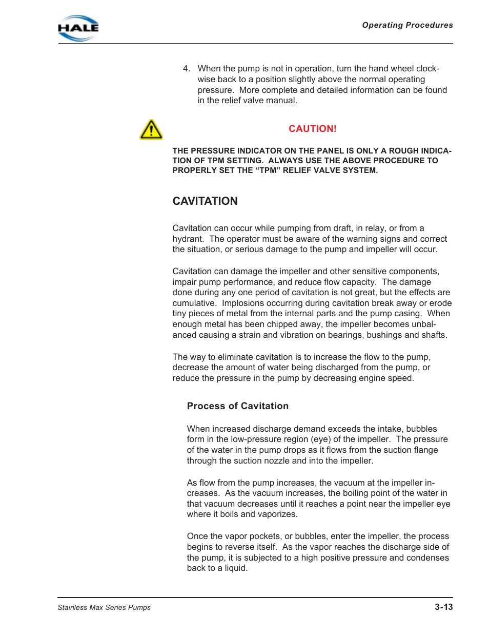 Cavitation, Process of cavitation | Hale SMR User Manual | Page 47 / 136