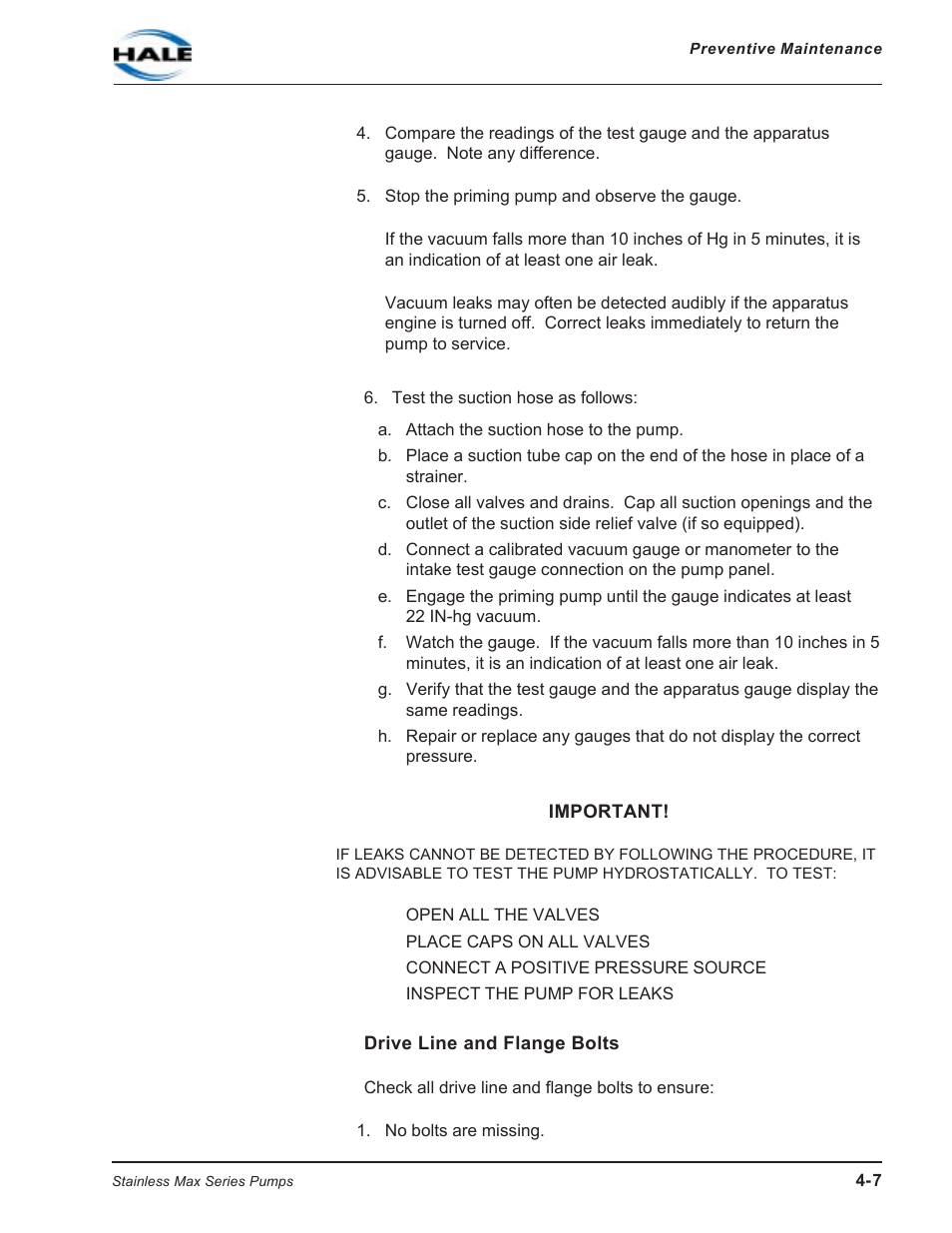 Drive line and flange bolts | Hale SMR User Manual | Page 59 / 136