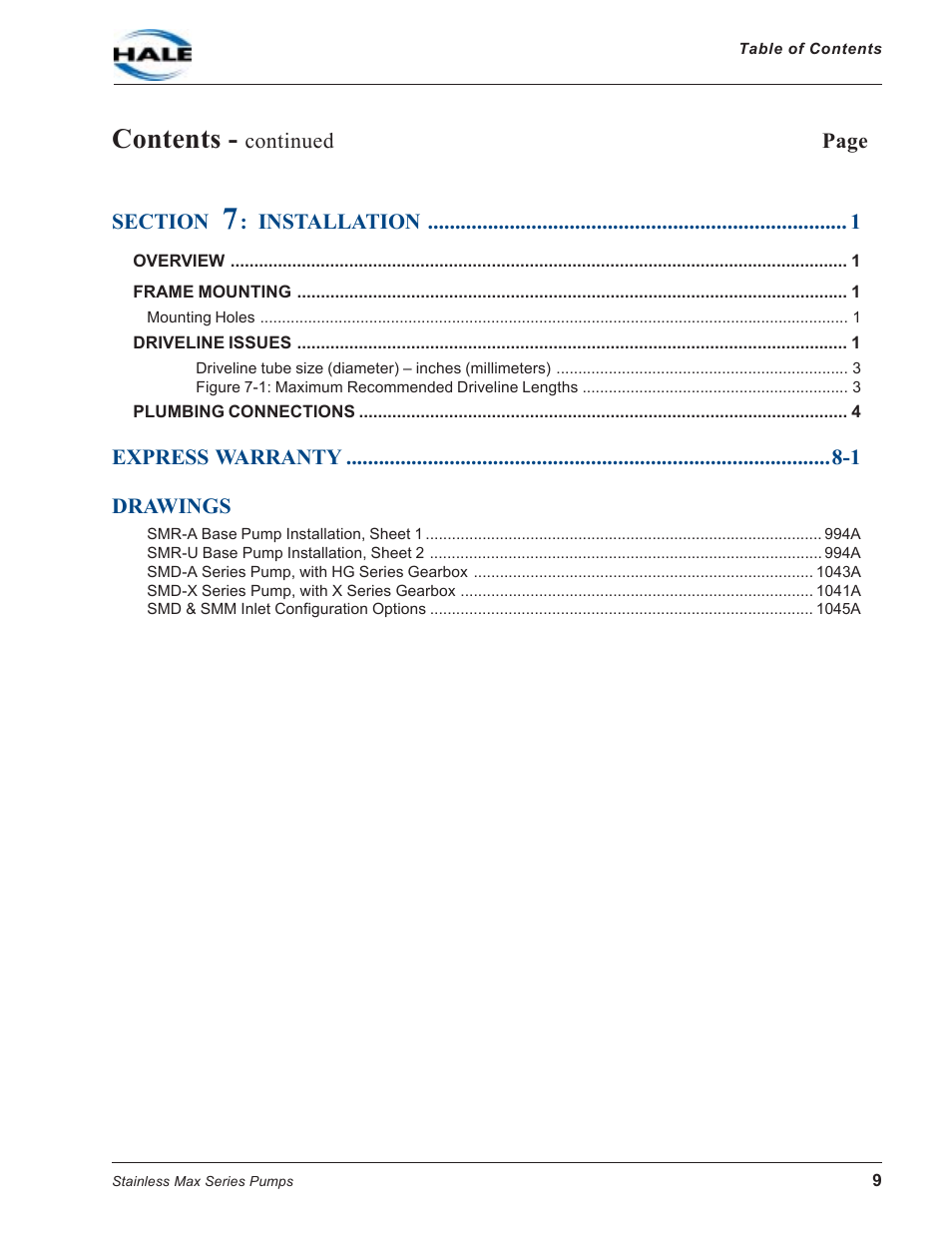 Hale SMR User Manual | Page 9 / 136