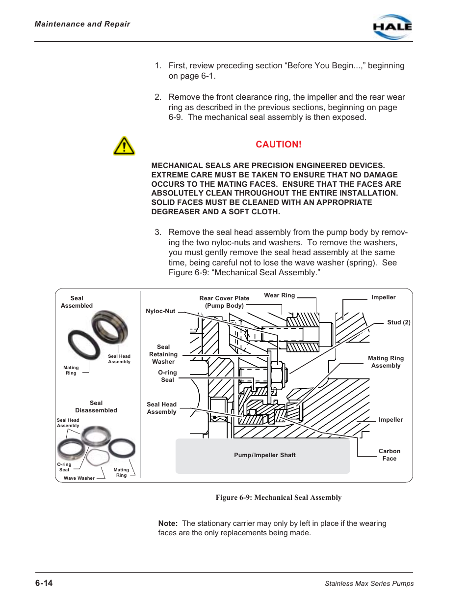 Figure 6-9: mechanical seal assembly, Caution | Hale SMR User Manual | Page 92 / 136