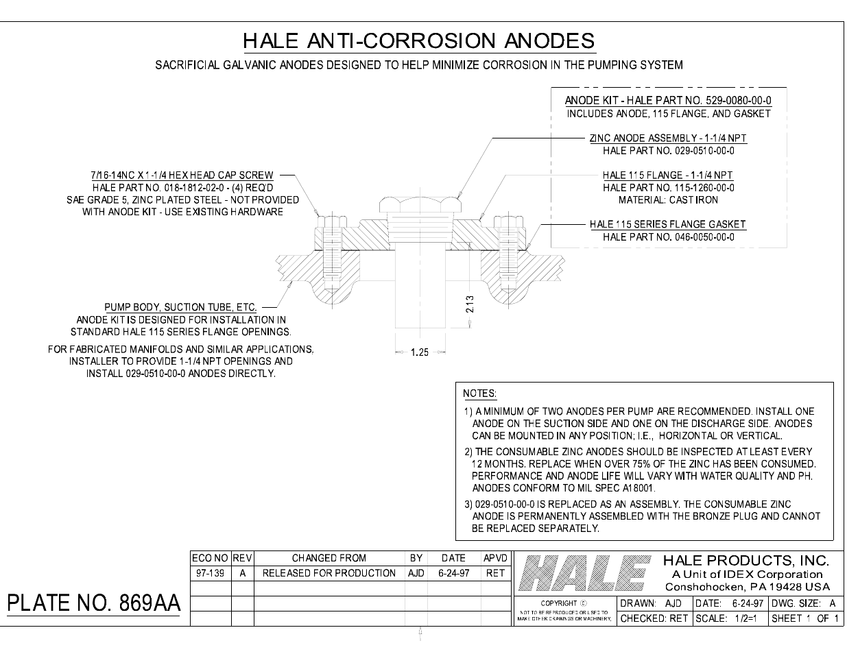 Anit-corrosion anode, plate # 869a | Hale MBP Booster User Manual | Page 110 / 116