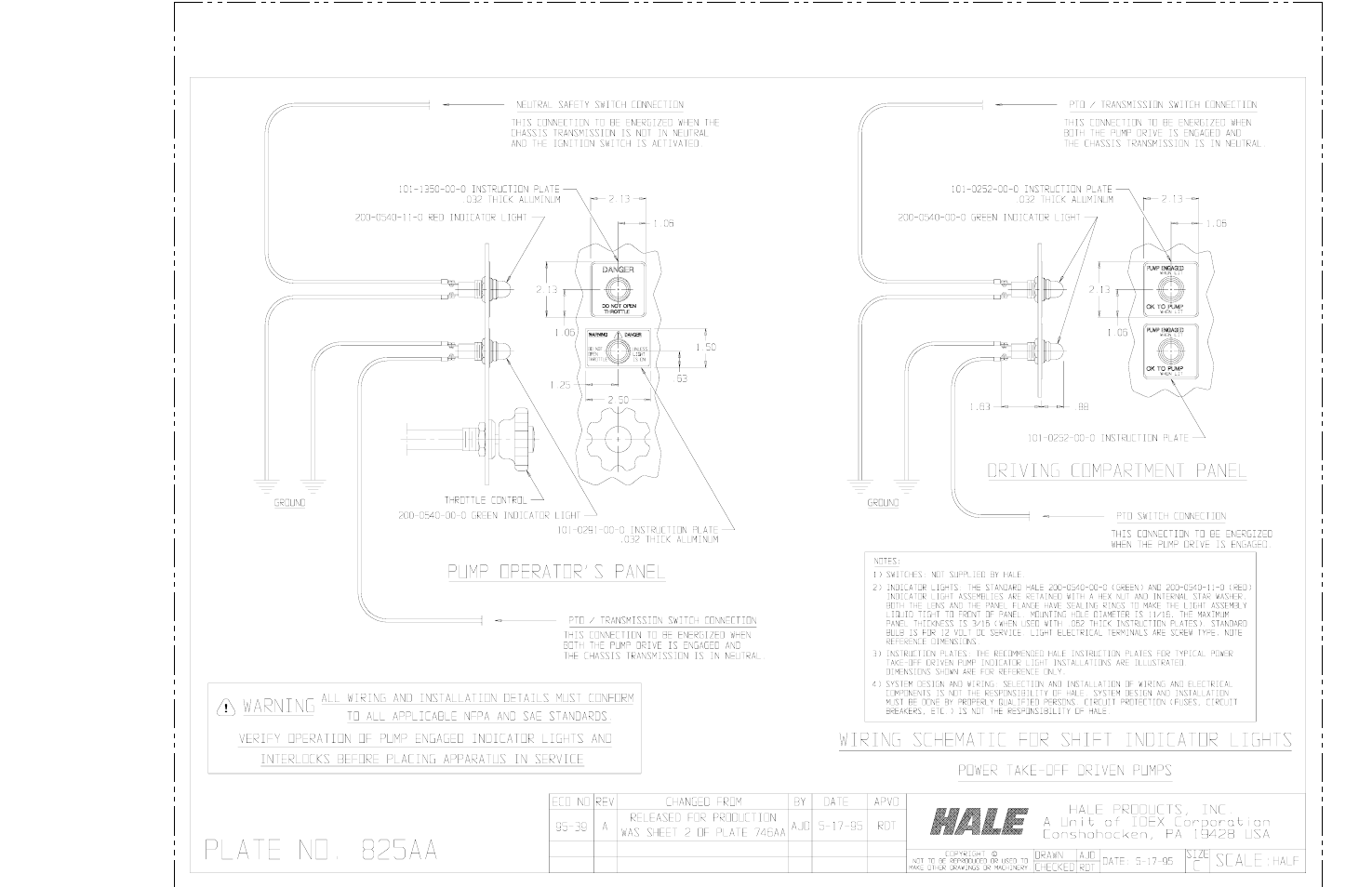 Pto shift indicator lights, plate # 825a | Hale MBP Booster User Manual | Page 114 / 116