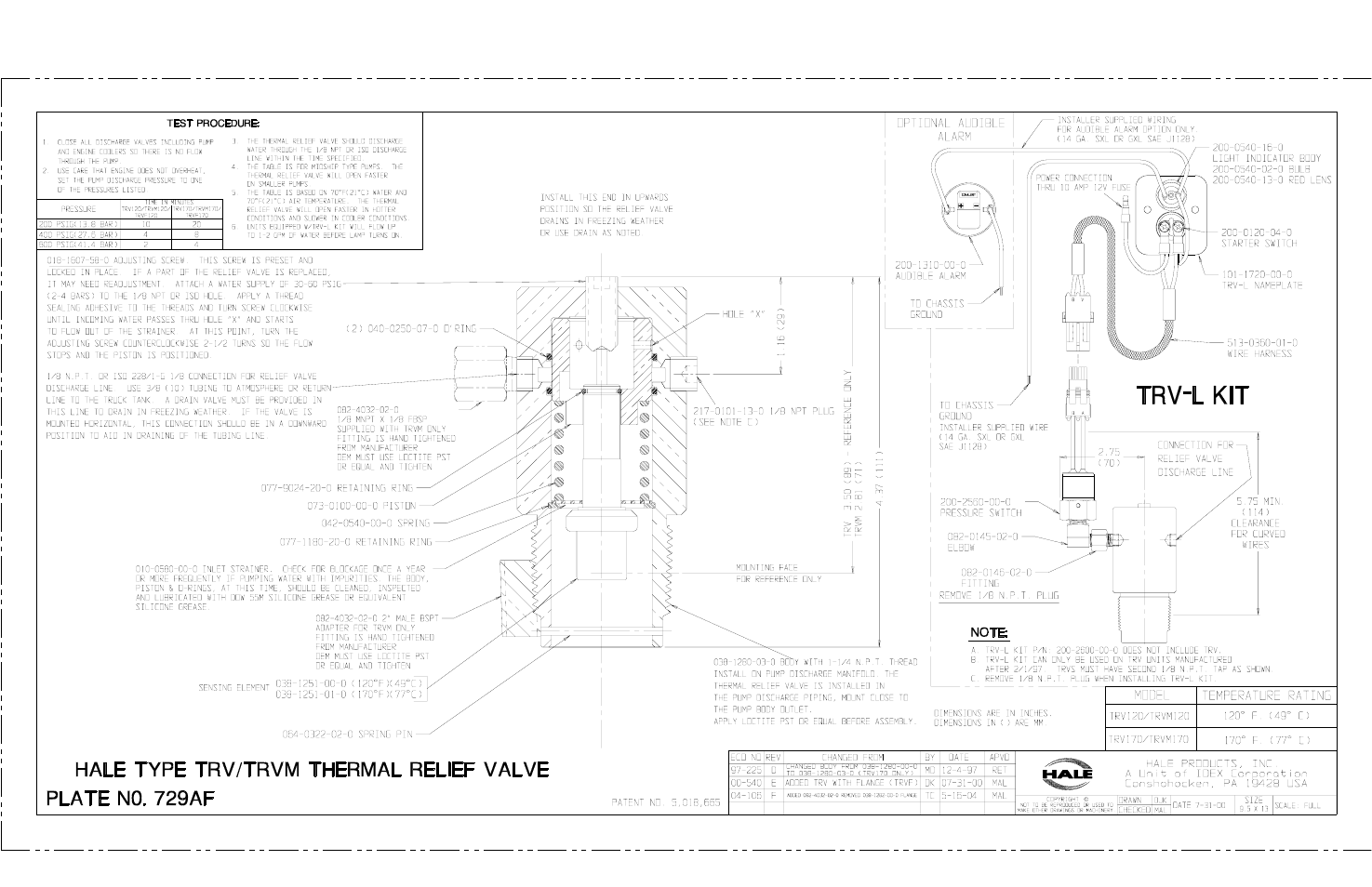 Trv/trvm relief valve, plate # 729a | Hale MBP Booster User Manual | Page 116 / 116