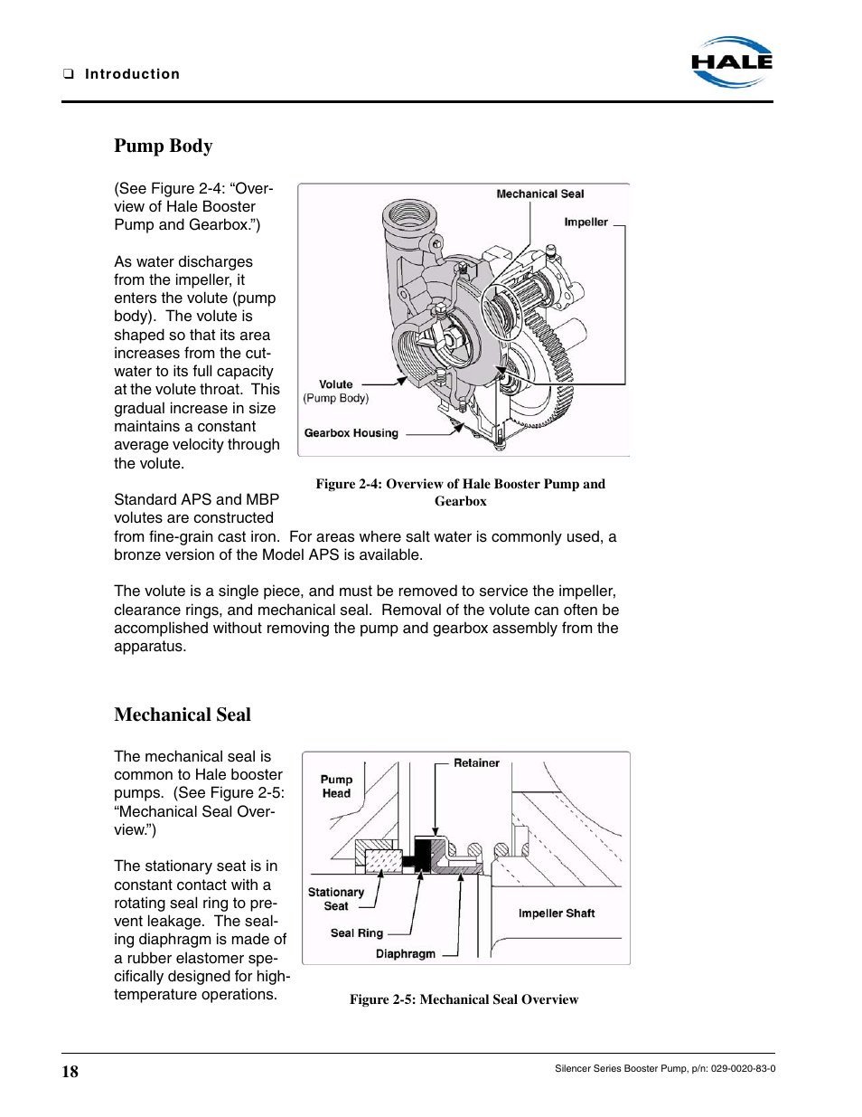 Pump body, Mechanical seal, Figure 2-5: mechanical seal overview | Hale MBP Booster User Manual | Page 19 / 116