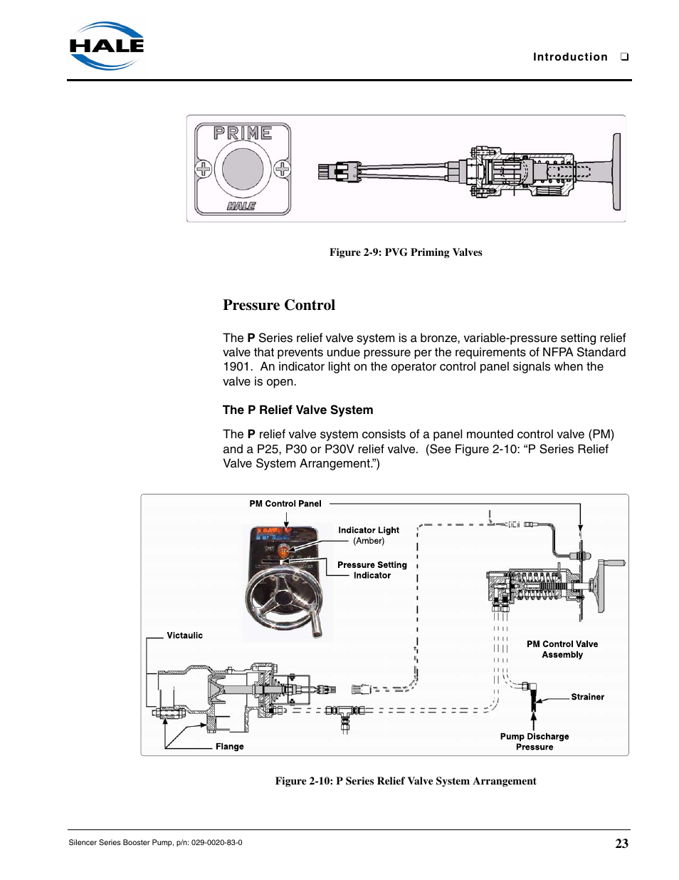 Figure 2-9: pvg priming valves, Pressure control, The p relief valve system | 5 accessories - continued | Hale MBP Booster User Manual | Page 24 / 116