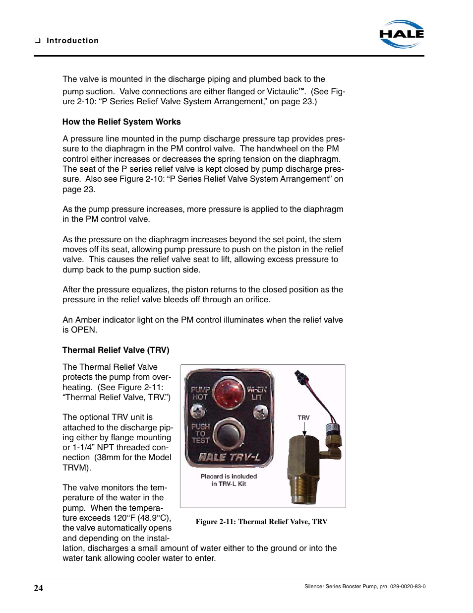 How the relief system works, Thermal relief valve (trv), Figure 2-11: thermal relief valve, trv | Hale MBP Booster User Manual | Page 25 / 116