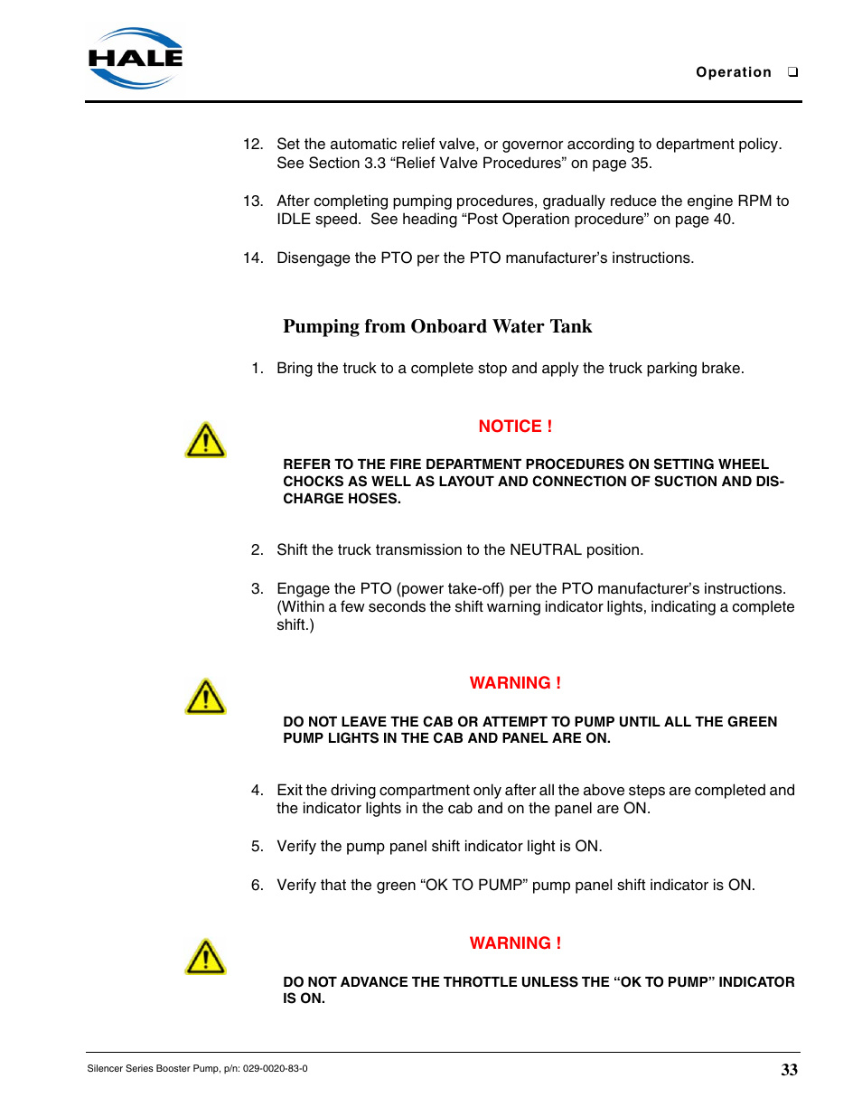 Pumping from onboard water tank | Hale MBP Booster User Manual | Page 34 / 116