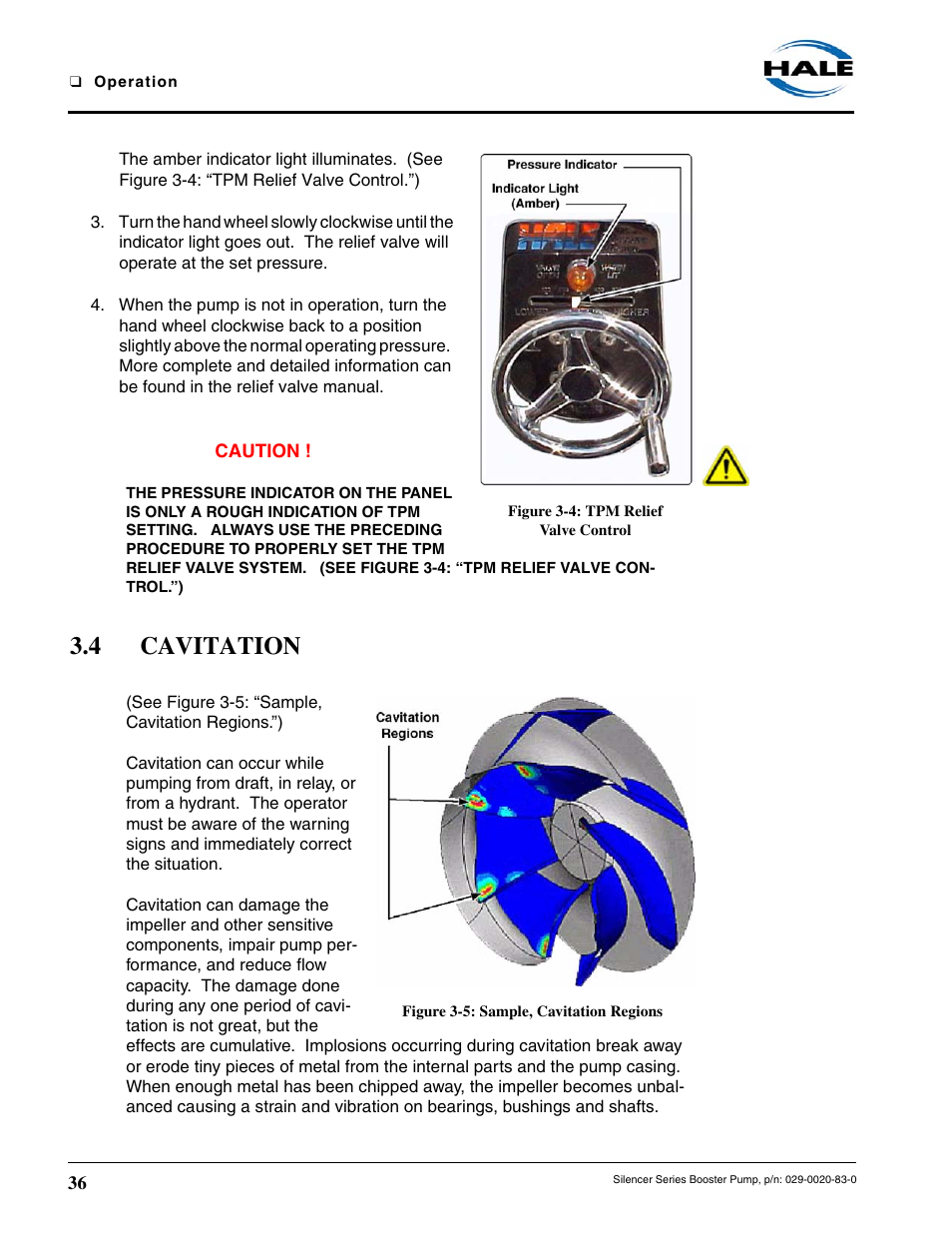 Figure 3-4: tpm relief valve control, 4 cavitation, Figure 3-5: sample, cavitation regions | Hale MBP Booster User Manual | Page 37 / 116