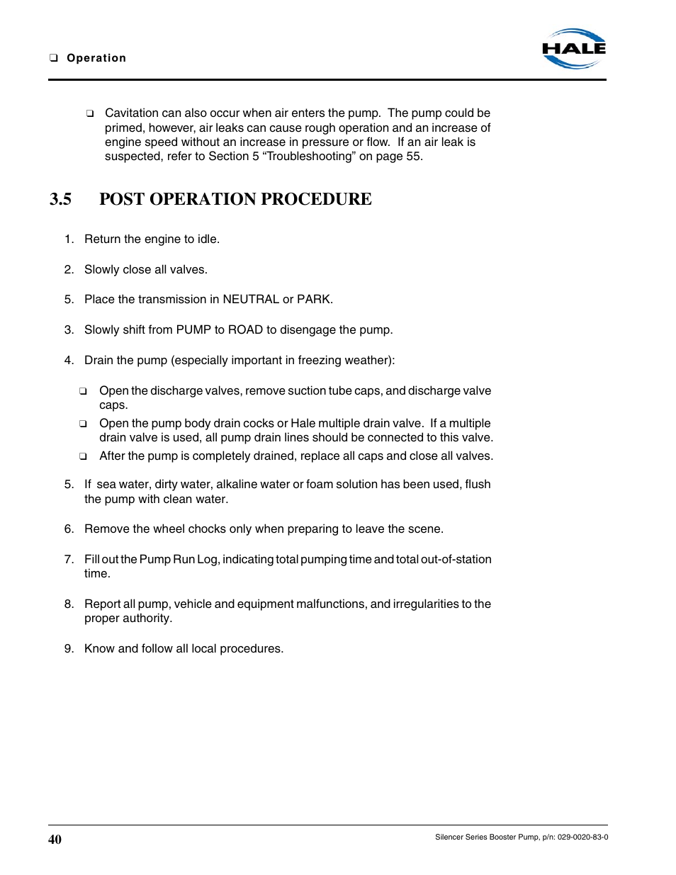 5 post operation procedure | Hale MBP Booster User Manual | Page 41 / 116