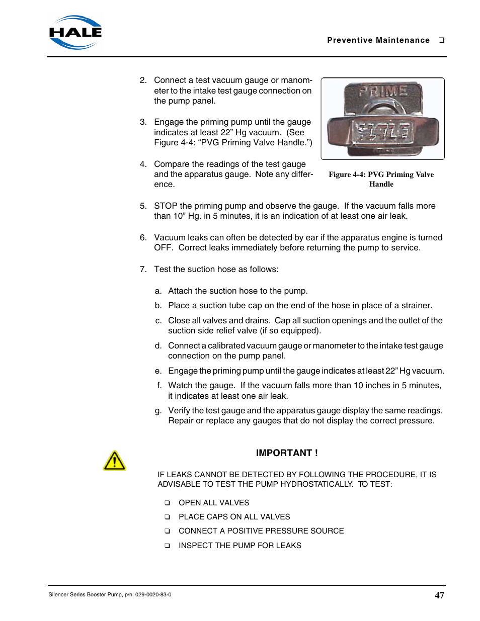 Figure 4-4: pvg priming valve handle | Hale MBP Booster User Manual | Page 48 / 116