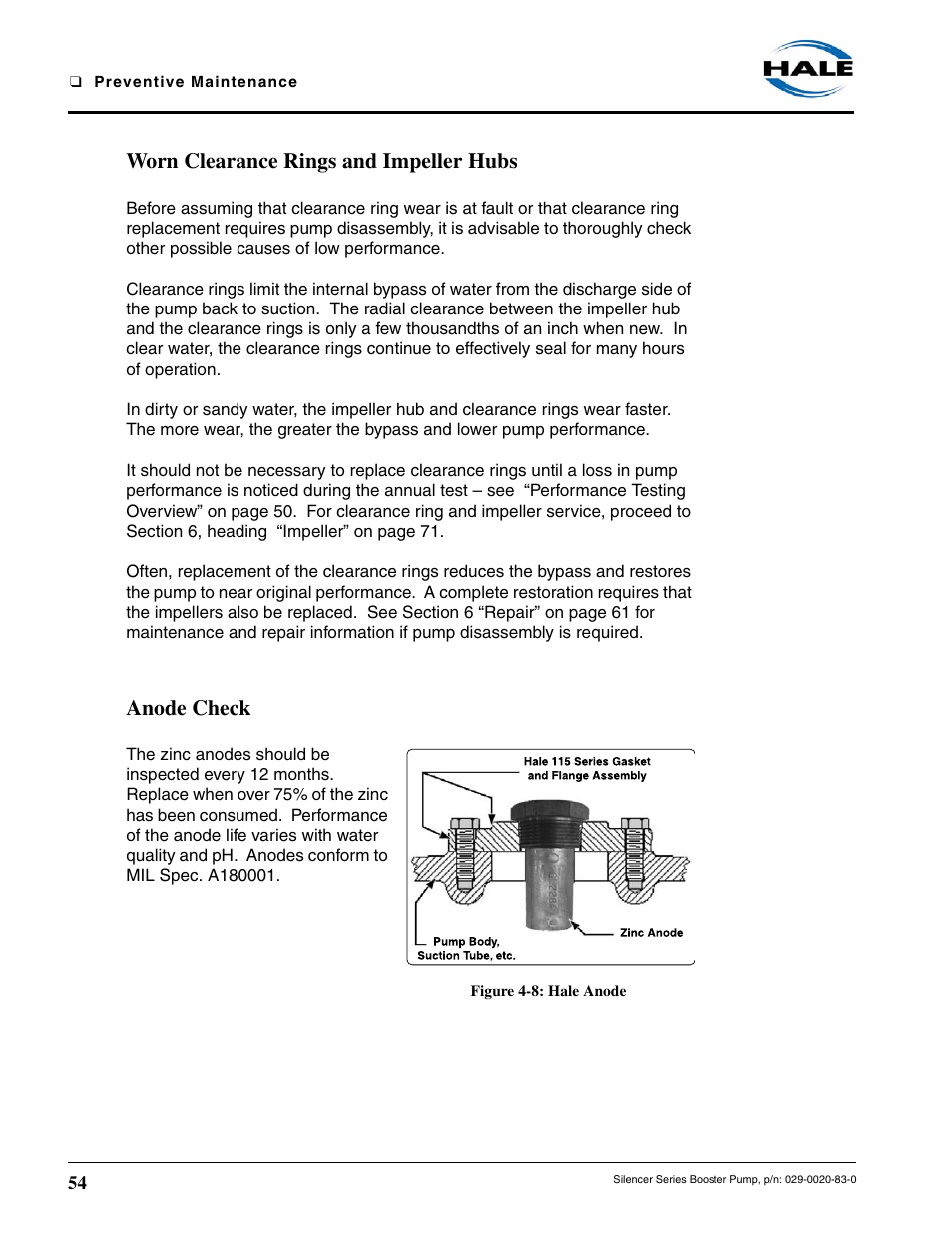 Worn clearance rings and impeller hubs, Anode check, Figure 4-8: hale anode | Hale MBP Booster User Manual | Page 55 / 116